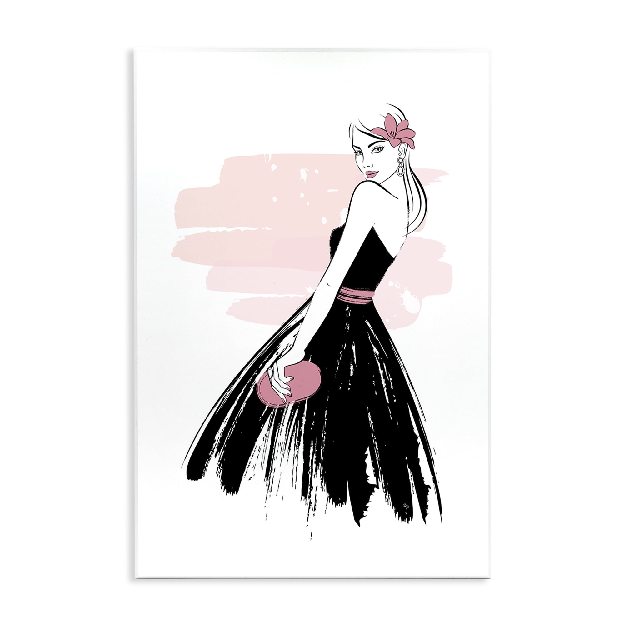 Stupell Industries Senorita in Black Dress Novelty Painting Unframed Art Print Wall Art, 13 x 19