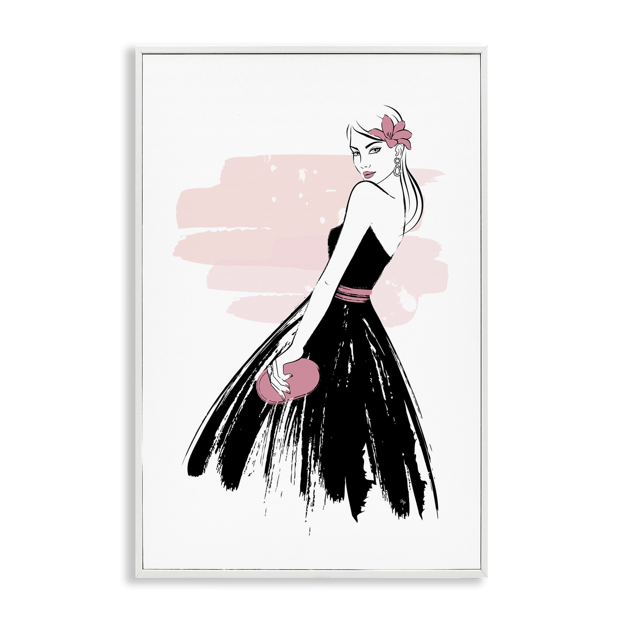 Stupell Industries Senorita in Black Dress Novelty Painting White Framed Art Print Wall Art, 20 x 30