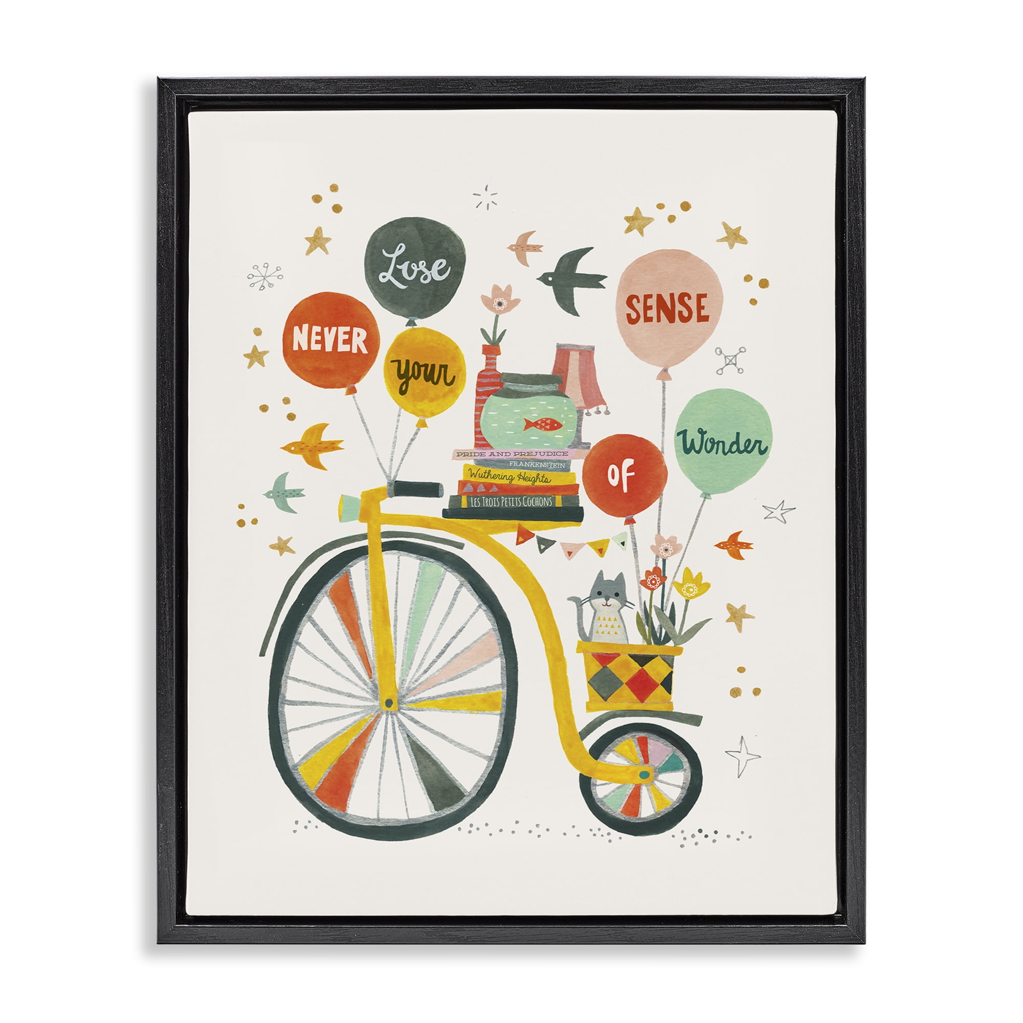 Stupell Industries Sense Of Wonder Bicycle Transportation Painting Black Floater Framed Canvas Art Print Wall Art, 17 x 21