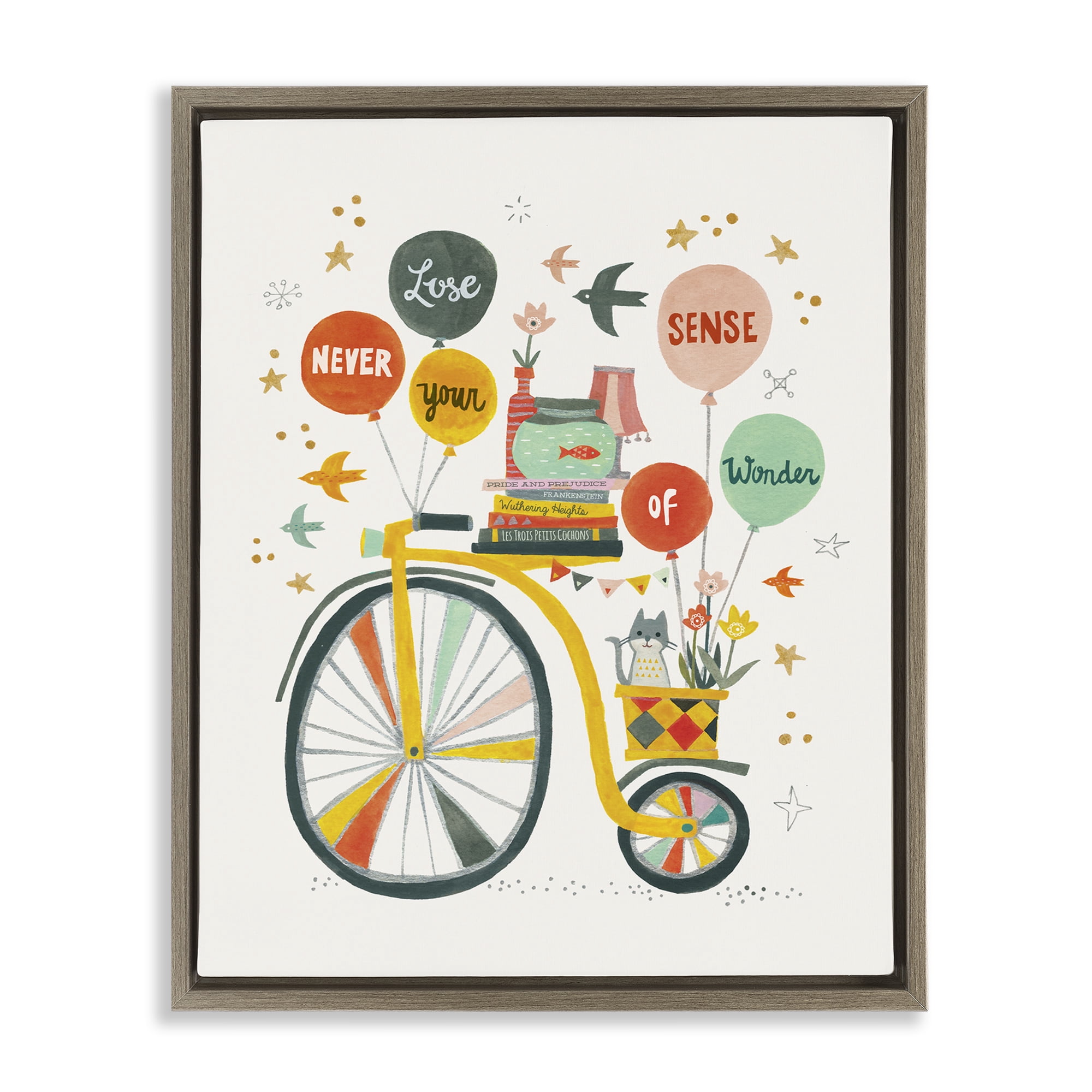 Stupell Industries Sense Of Wonder Bicycle Transportation Painting Brown Floater Framed Canvas Art Print Wall Art, 17 x 21