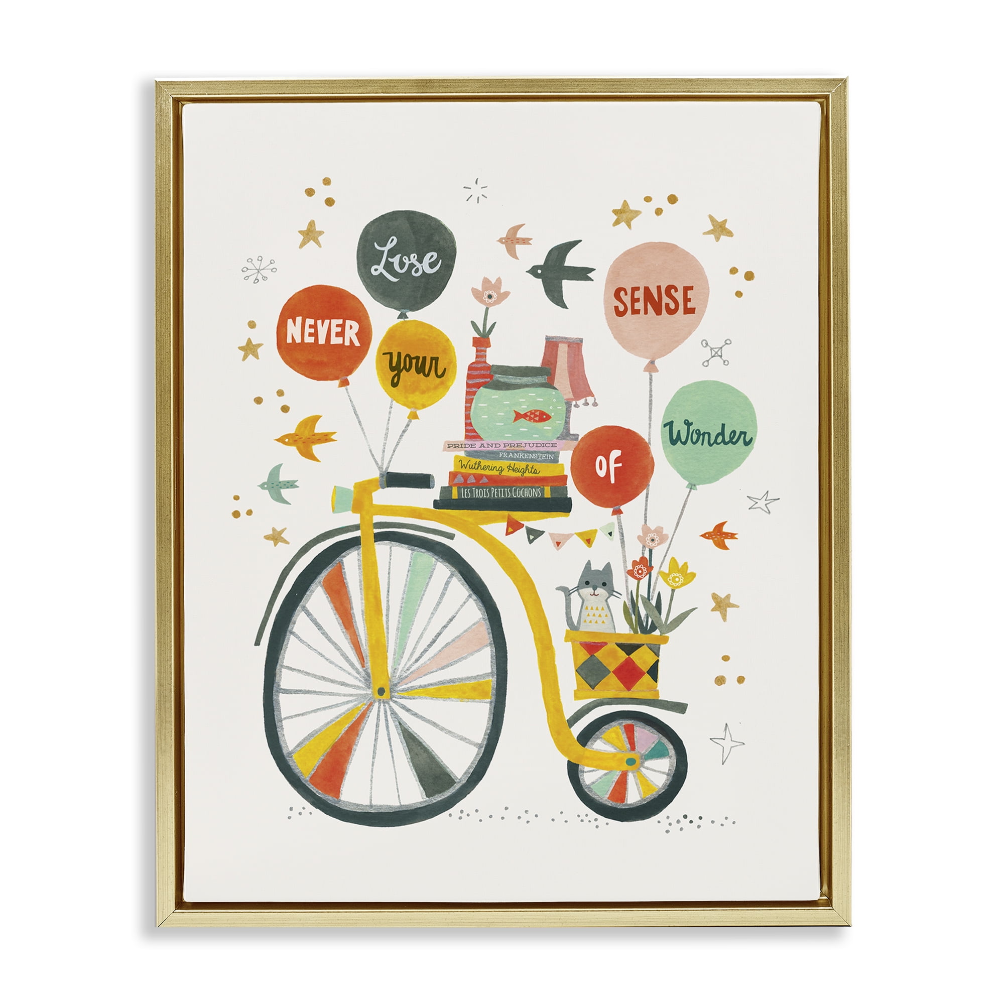 Stupell Industries Sense Of Wonder Bicycle Transportation Painting Gold Floater Framed Canvas Art Print Wall Art, 25 x 31