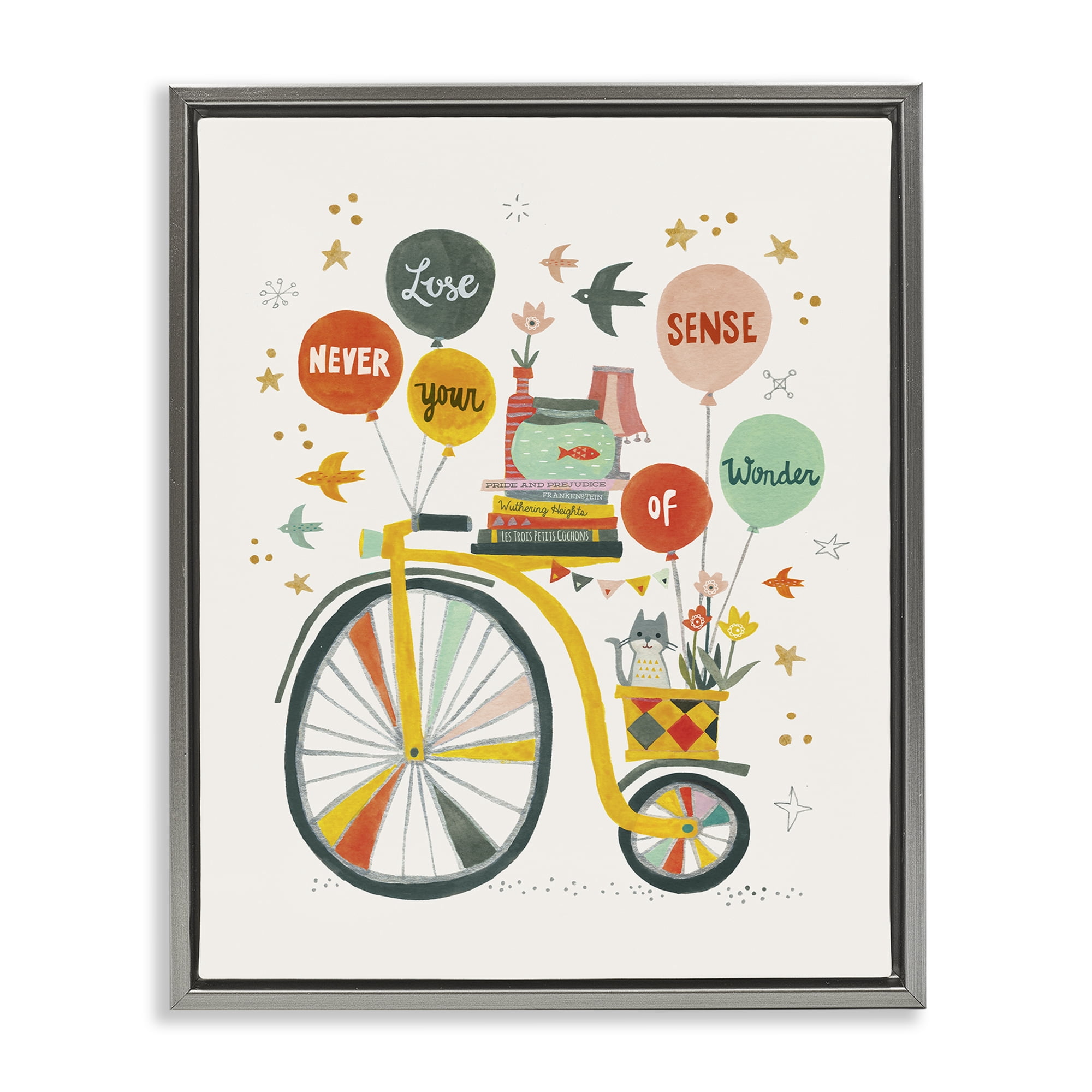 Stupell Industries Sense Of Wonder Bicycle Transportation Painting Gray Floater Framed Canvas Art Print Wall Art, 25 x 31