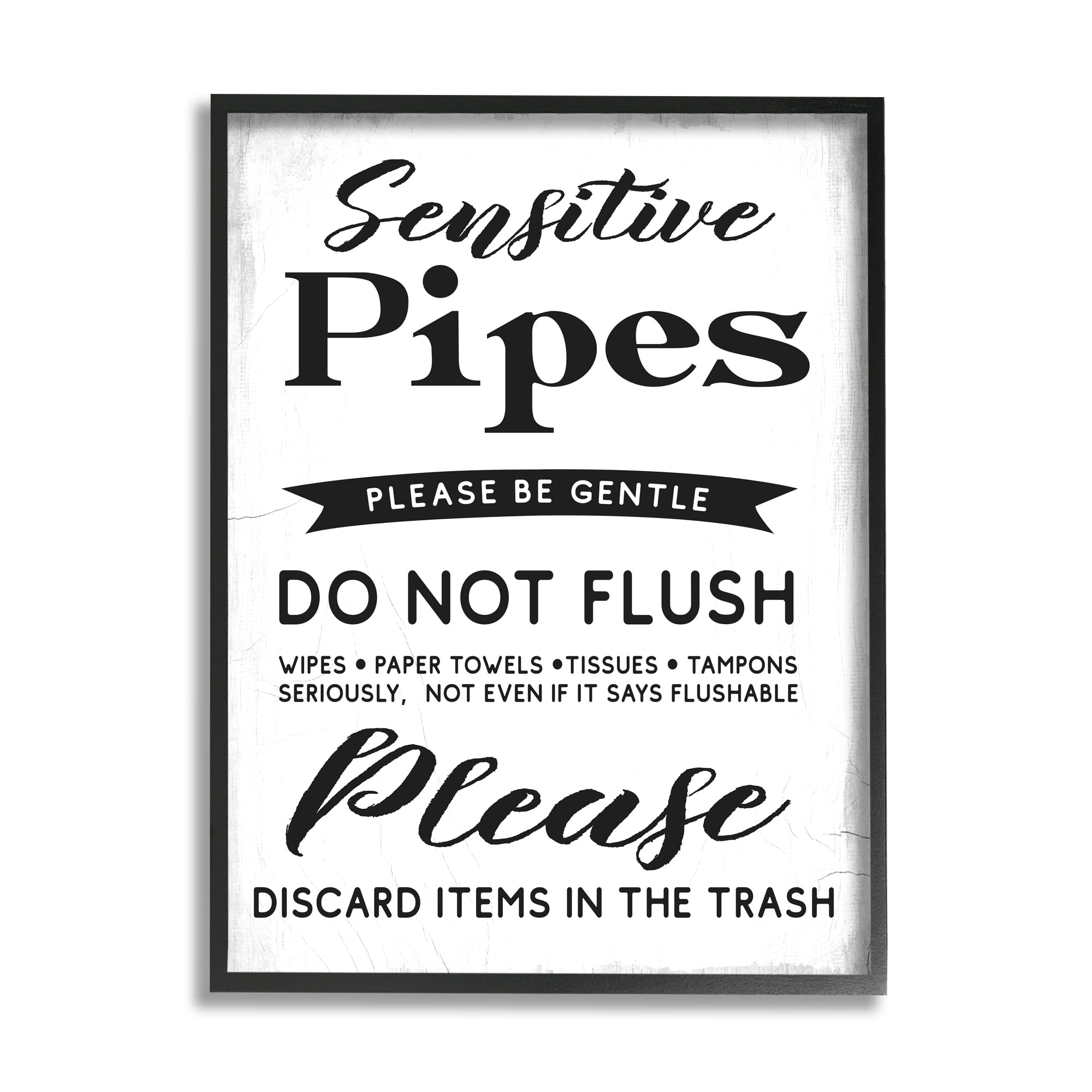 Stupell Industries Sensitive Toilet Pipes Sign Flushing Restrictions Black Framed by Daphne Polselli