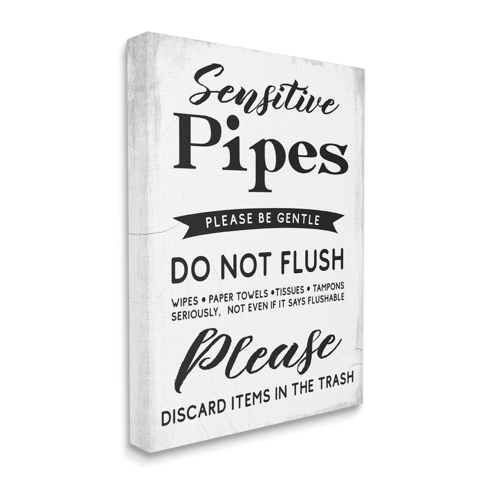 Stupell Industries Sensitive Toilet Pipes Sign Flushing Restrictions Canvas Wall Art by Daphne Polselli