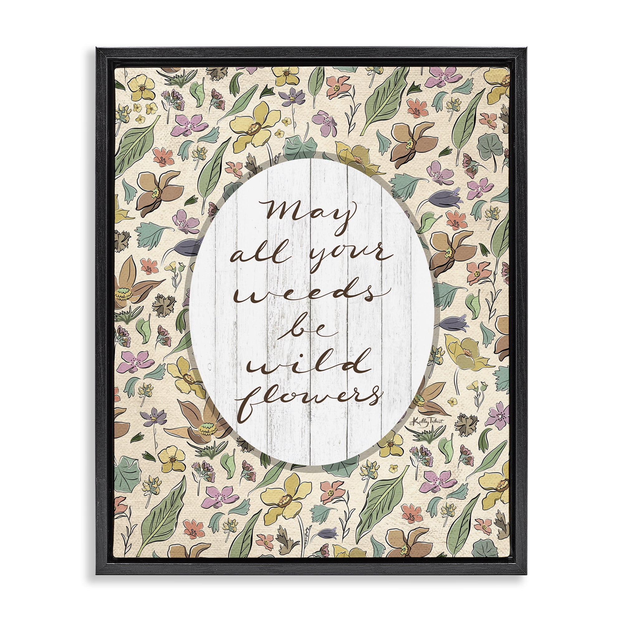 Stupell Industries Sentimental Wildflowers Phrase Plants & Flowers Painting Black Floater Framed Canvas Art Print Wall Art, 17 x 21