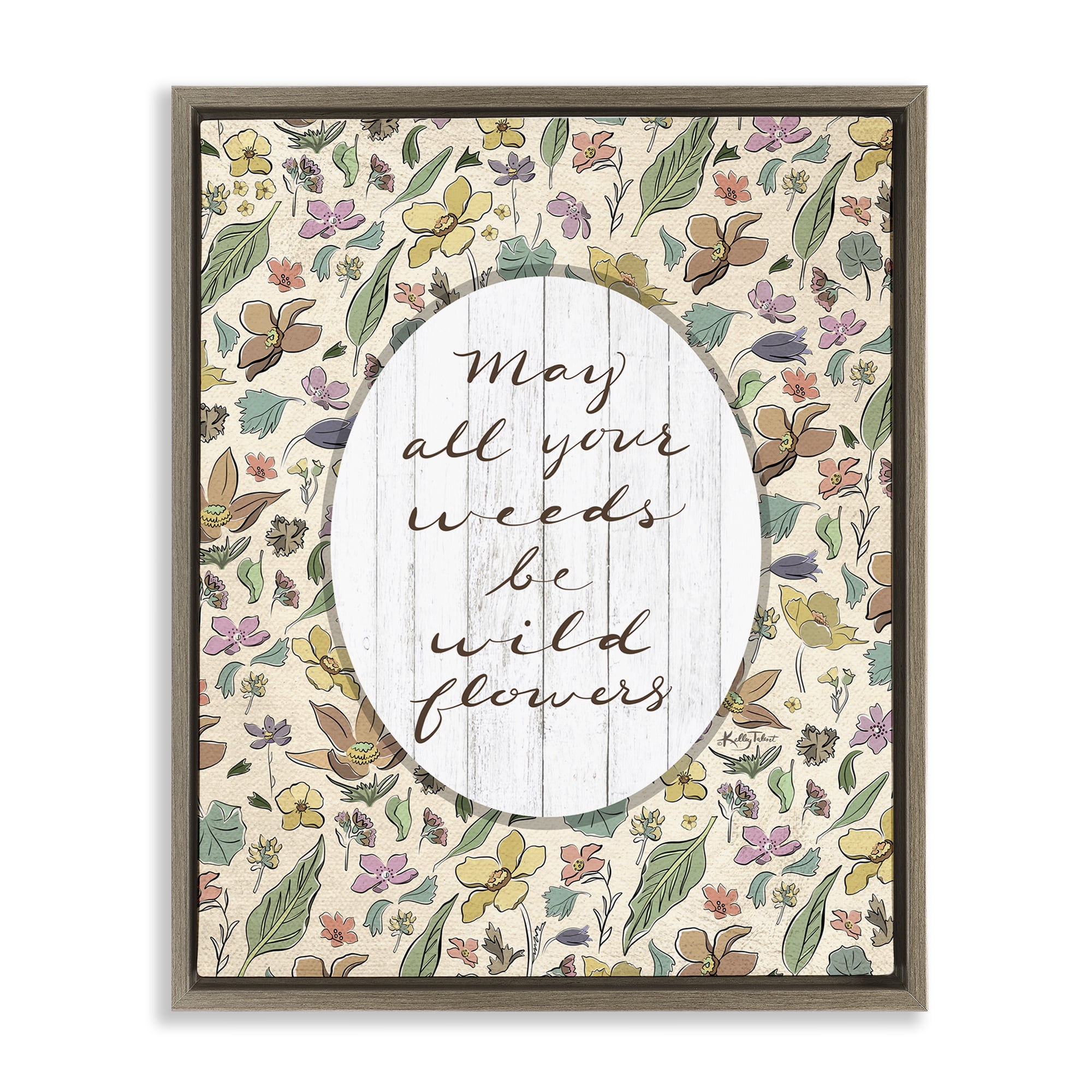 Stupell Industries Sentimental Wildflowers Phrase Plants & Flowers Painting Brown Floater Framed Canvas Art Print Wall Art, 25 x 31