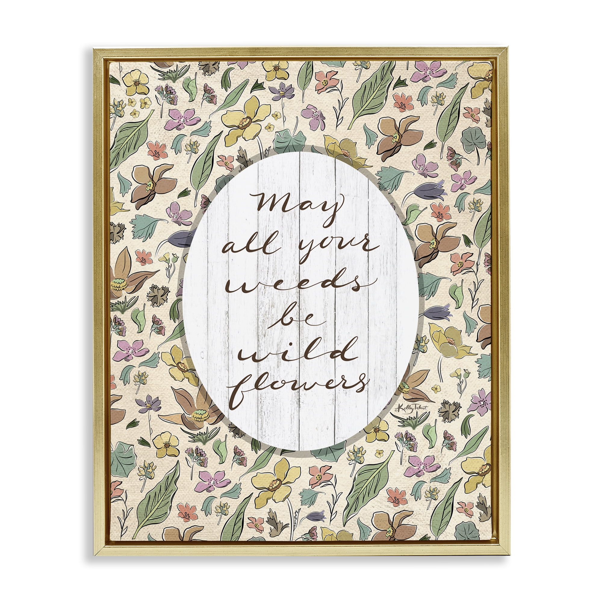 Stupell Industries Sentimental Wildflowers Phrase Plants & Flowers Painting Gold Floater Framed Canvas Art Print Wall Art, 17 x 21