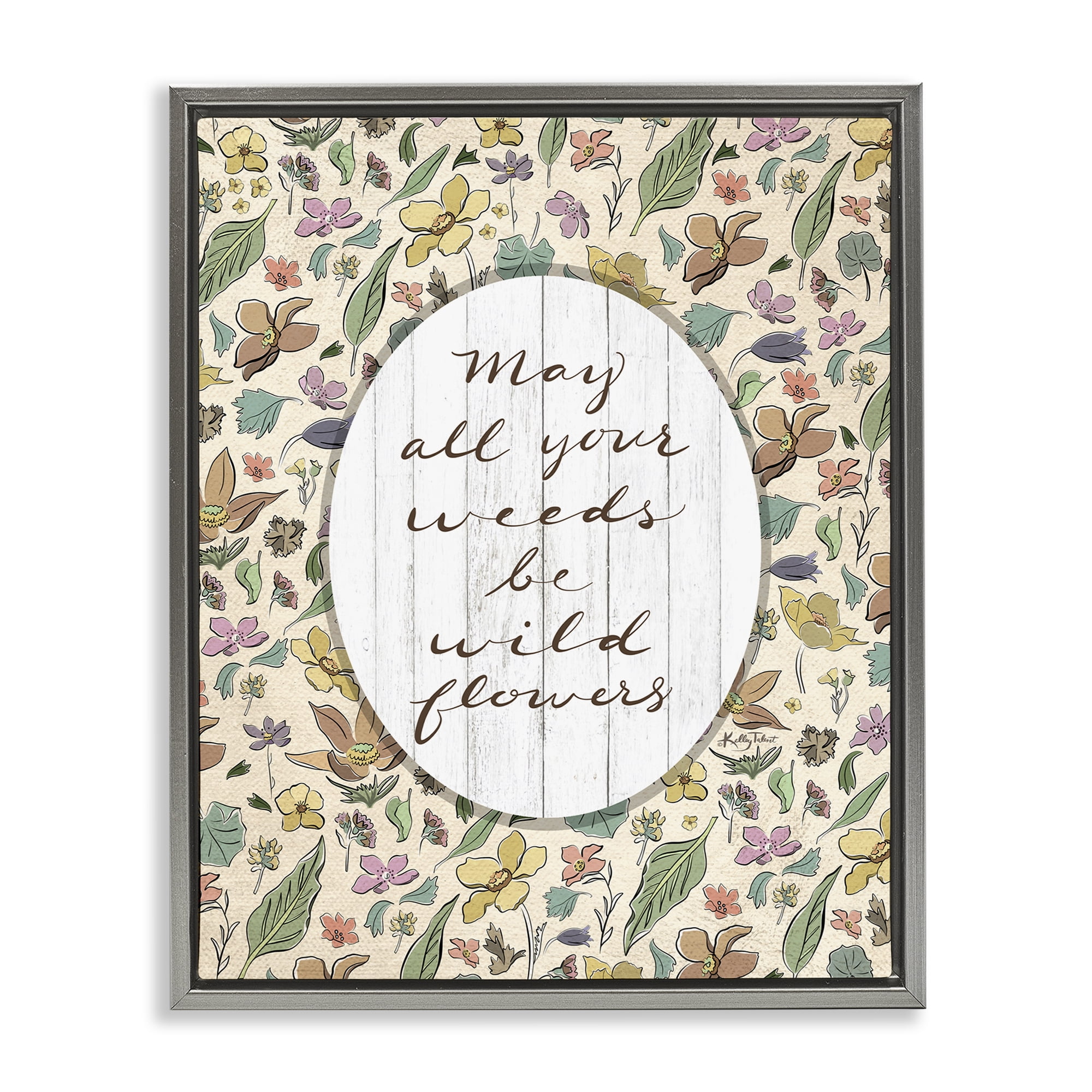Stupell Industries Sentimental Wildflowers Phrase Plants & Flowers Painting Gray Floater Framed Canvas Art Print Wall Art, 25 x 31