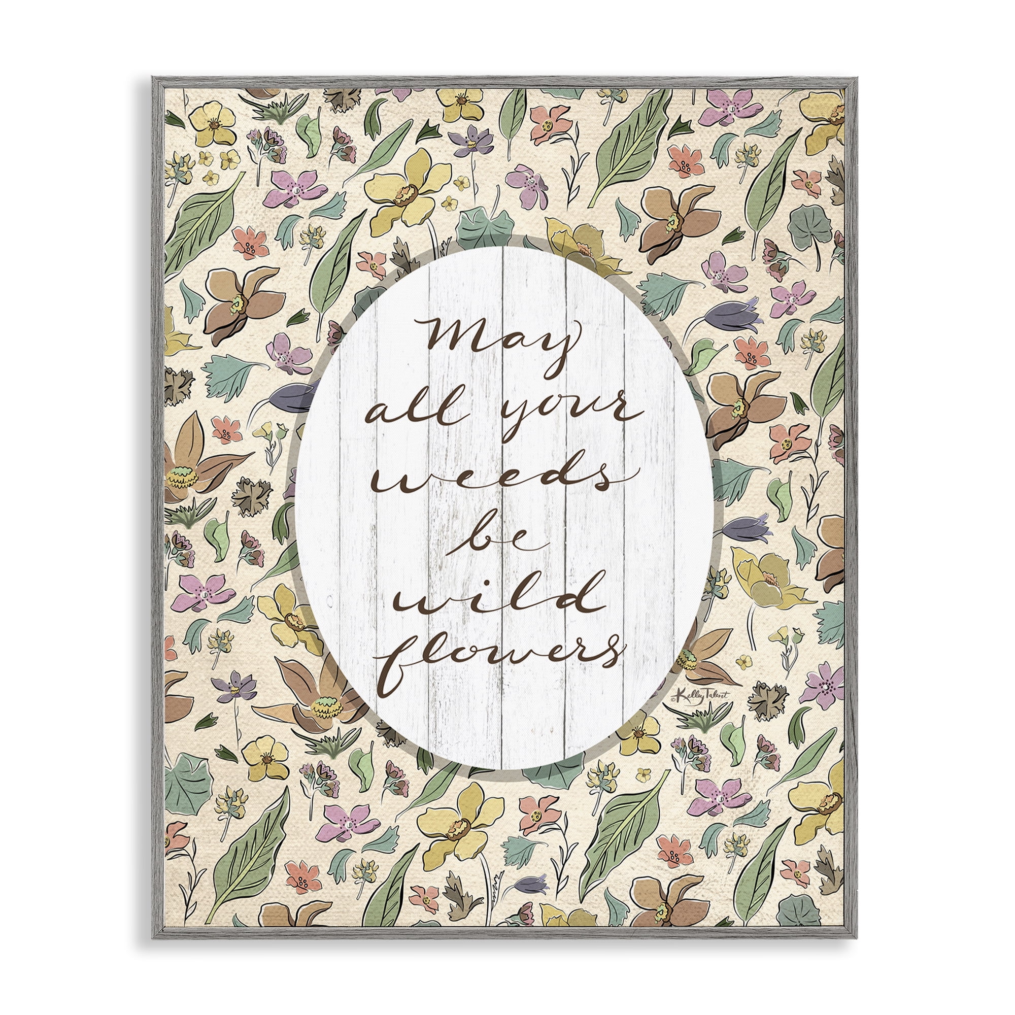 Stupell Industries Sentimental Wildflowers Phrase Plants & Flowers Painting Gray Framed Art Print Wall Art, 11 x 14