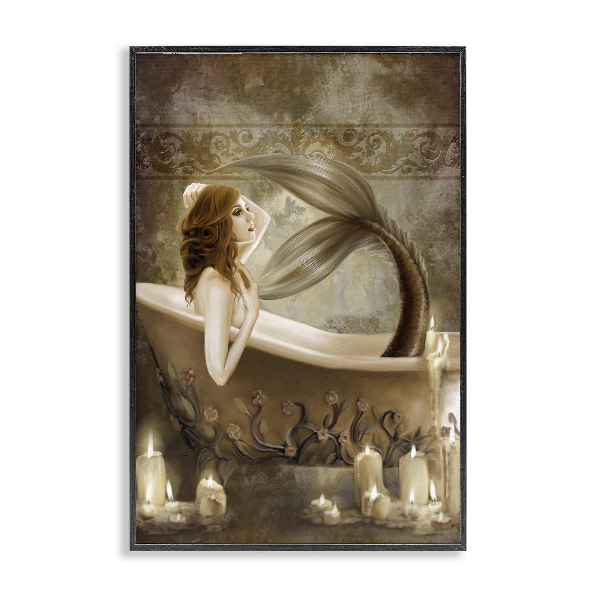 Stupell Industries Sepia Bath Time Mermaid Black Framed Giclee Art, design by Selina Fenech