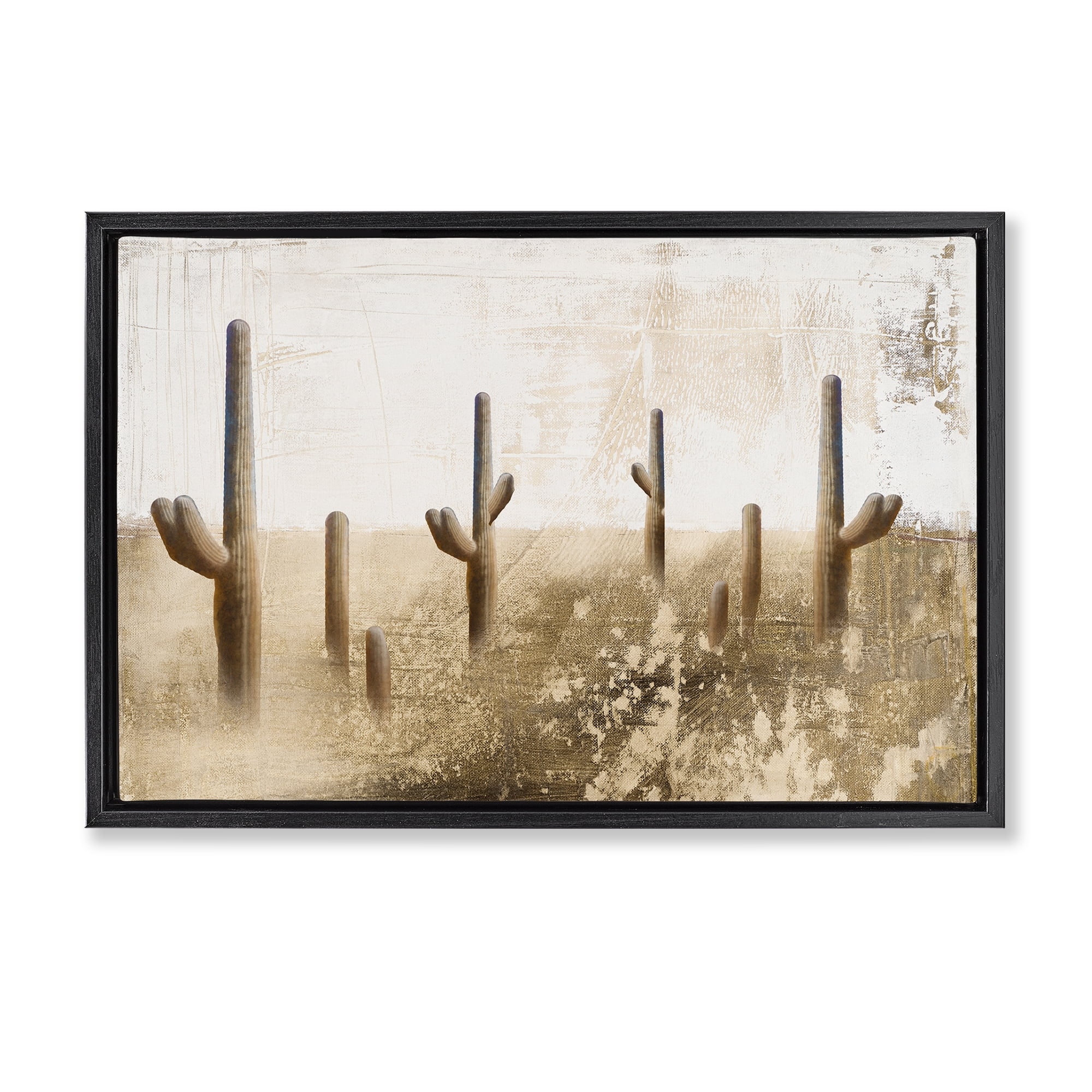 Stupell Industries Sepia Cacti Field Landscape & Nature Painting Black Floater Framed Canvas Art Print Wall Art, 31 x 21