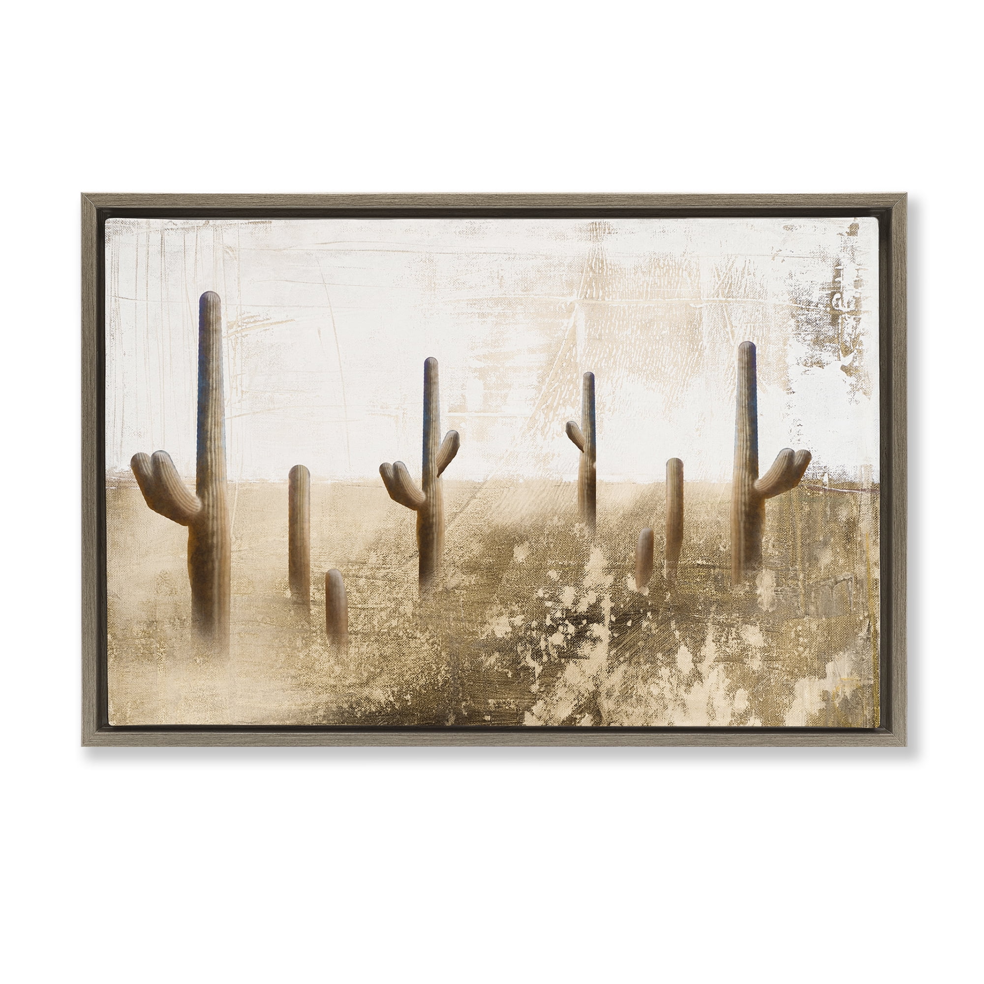 Stupell Industries Sepia Cacti Field Landscape & Nature Painting Brown Floater Framed Canvas Art Print Wall Art, 31 x 21