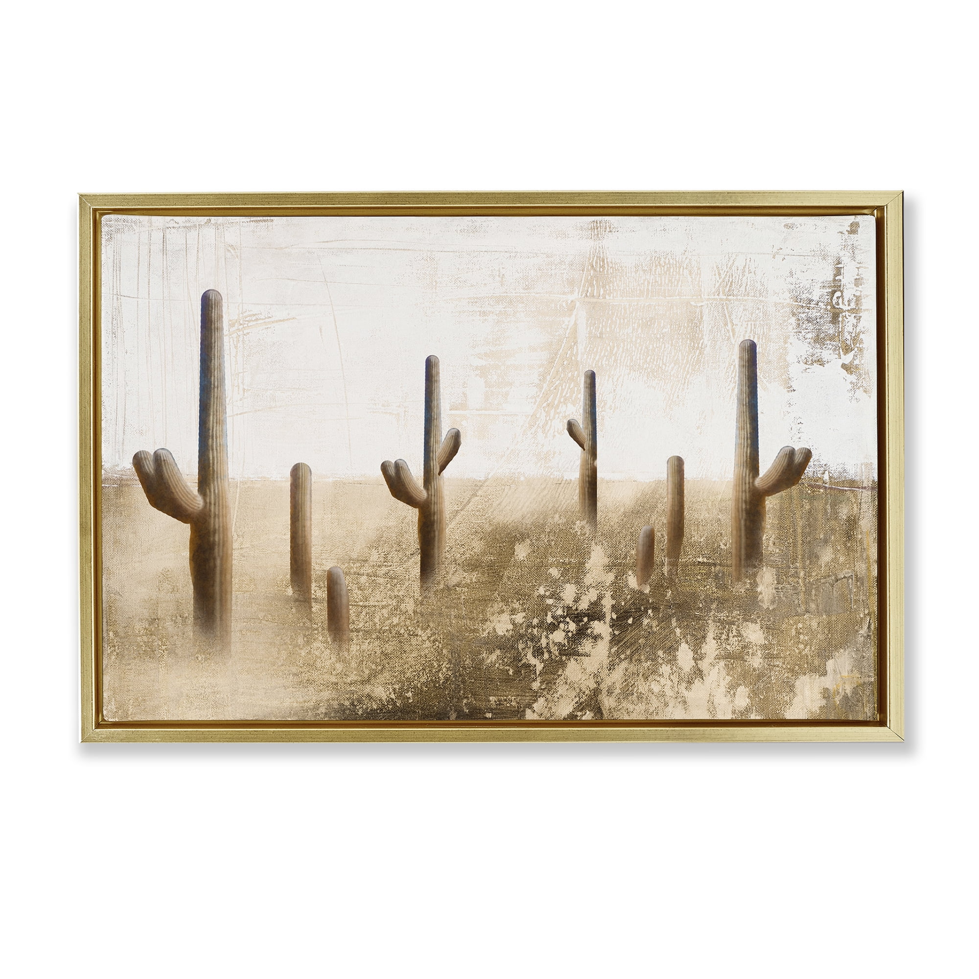 Stupell Industries Sepia Cacti Field Landscape & Nature Painting Gold Floater Framed Canvas Art Print Wall Art, 25 x 17