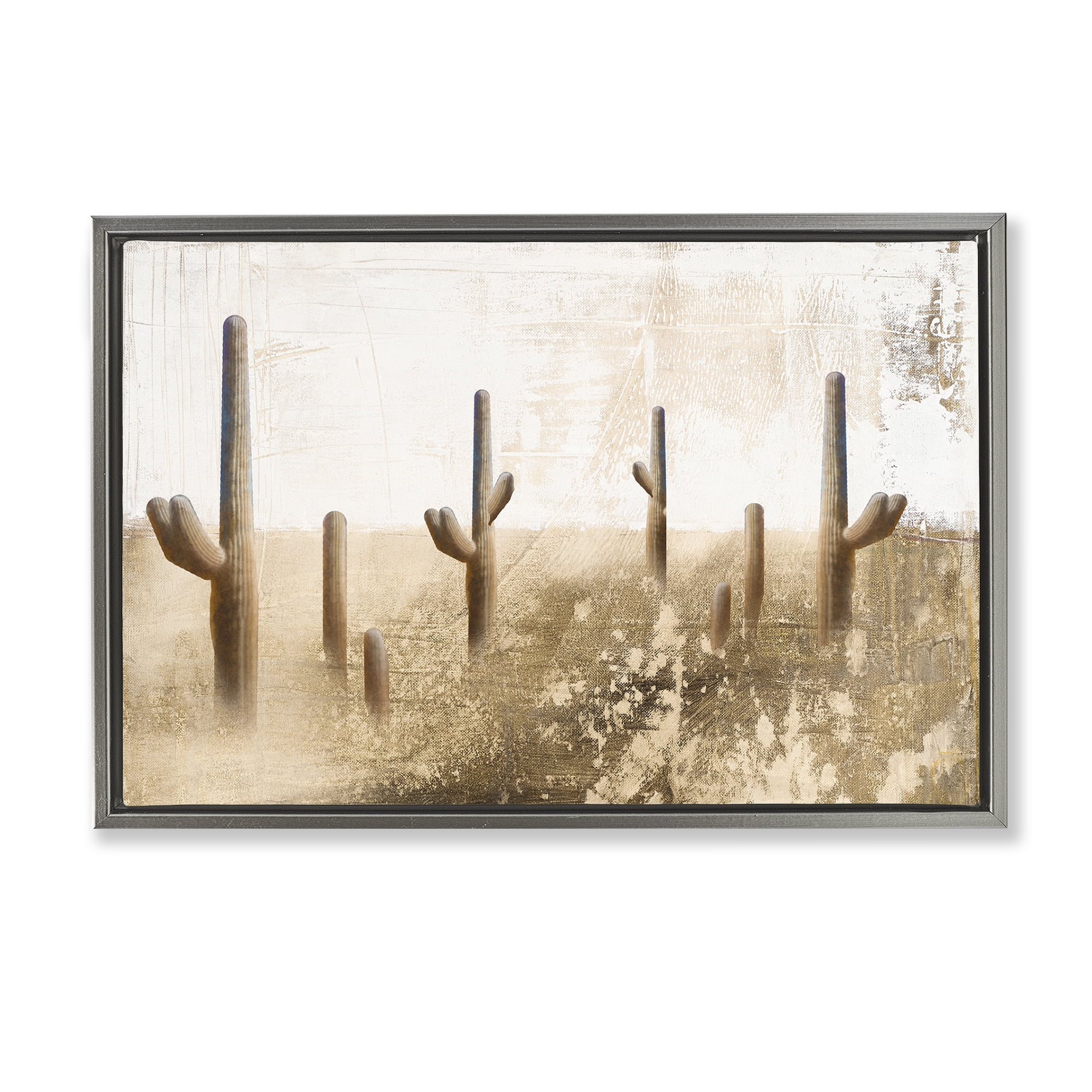 Stupell Industries Sepia Cacti Field Landscape & Nature Painting Gray Floater Framed Canvas Art Print Wall Art, 25 x 17