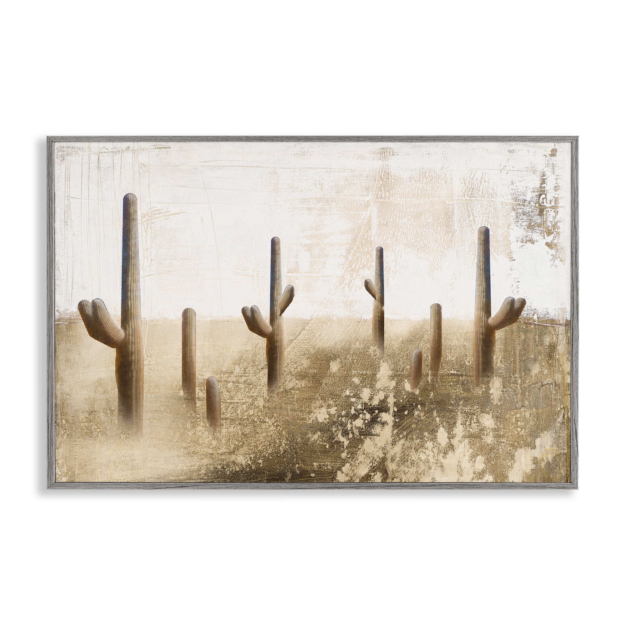 Stupell Industries Sepia Cacti Field Landscape & Nature Painting Gray Framed Art Print Wall Art, 24 x 16
