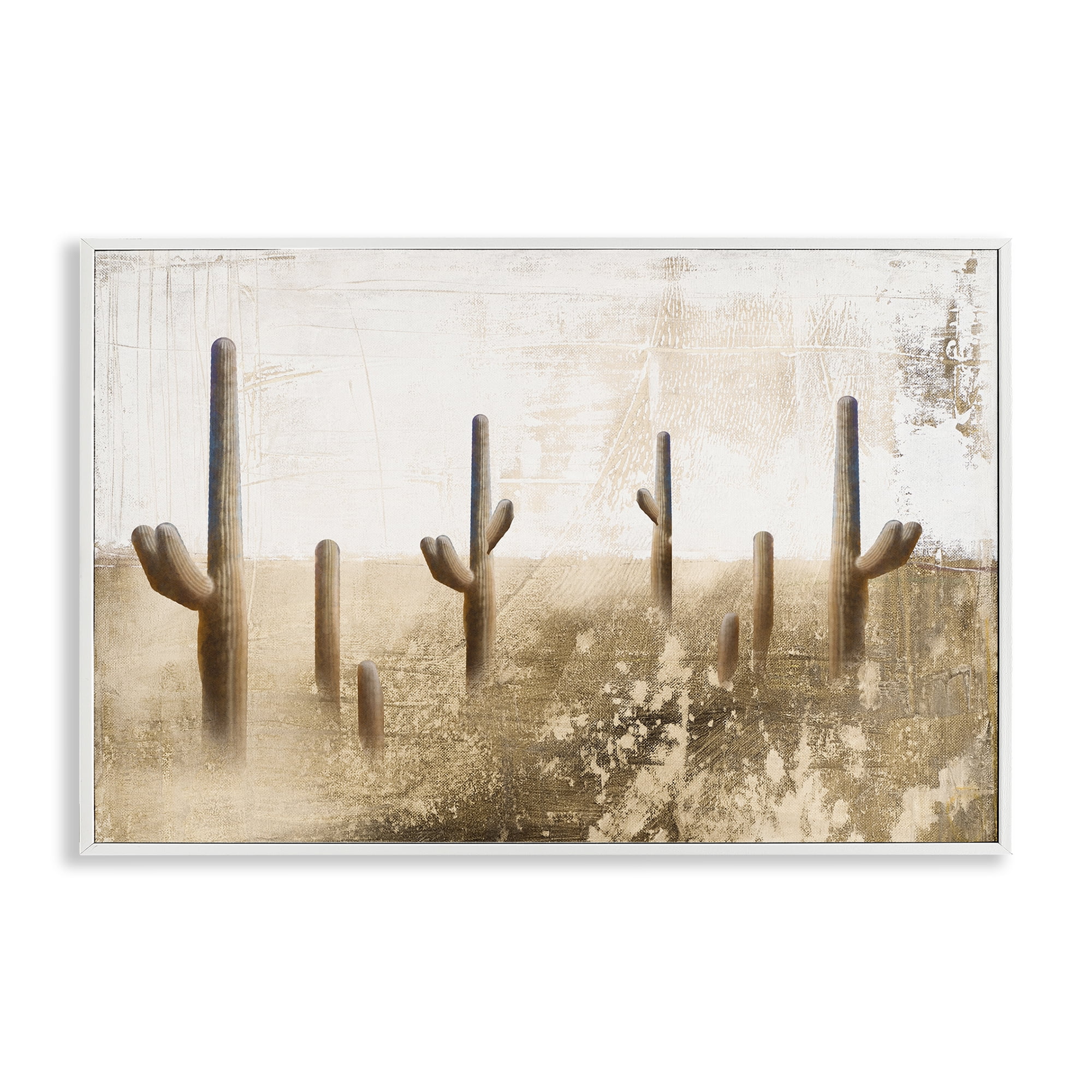 Stupell Industries Sepia Cacti Field Landscape & Nature Painting White Framed Art Print Wall Art, 18 x 12
