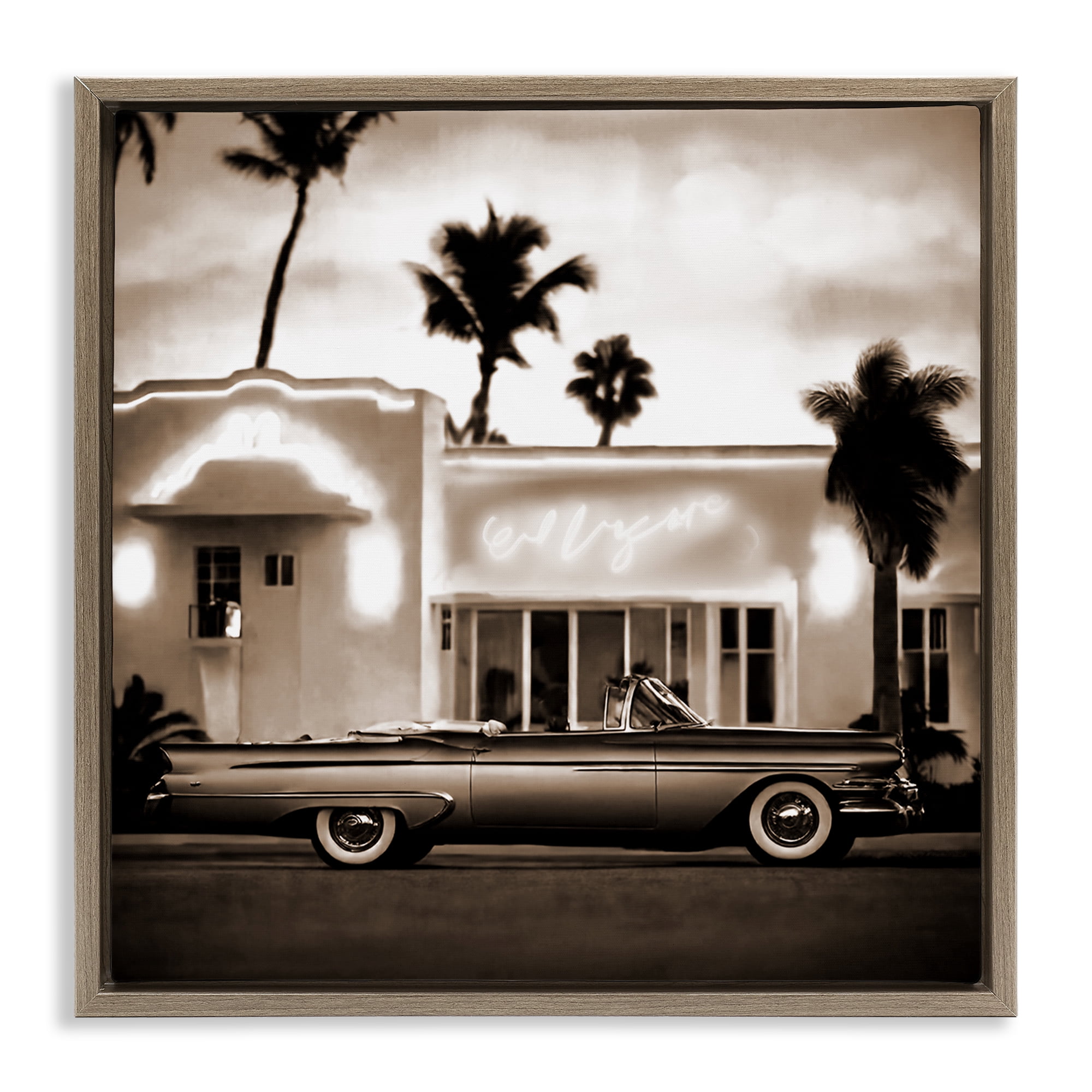 Stupell Industries Sepia Classic Car Transportation Painting Brown Floater Framed Canvas Art Print Wall Art, 25 x 25