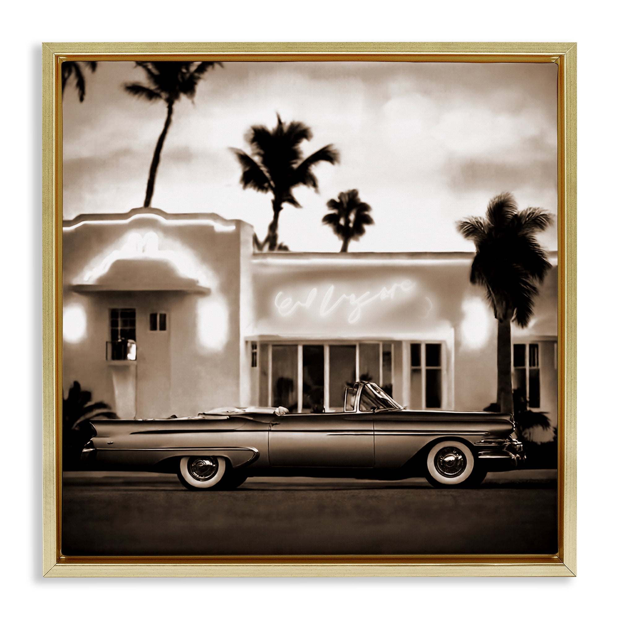Stupell Industries Sepia Classic Car Transportation Painting Gold Floater Framed Canvas Art Print Wall Art, 18 x 18