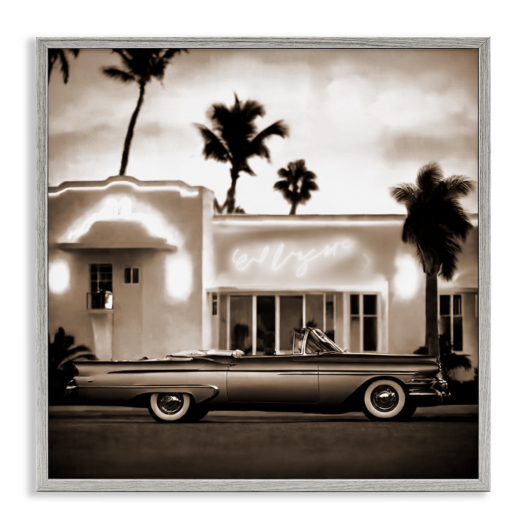 Stupell Industries Sepia Classic Car Transportation Painting Gray Framed Art Print Wall Art, 12 x 12