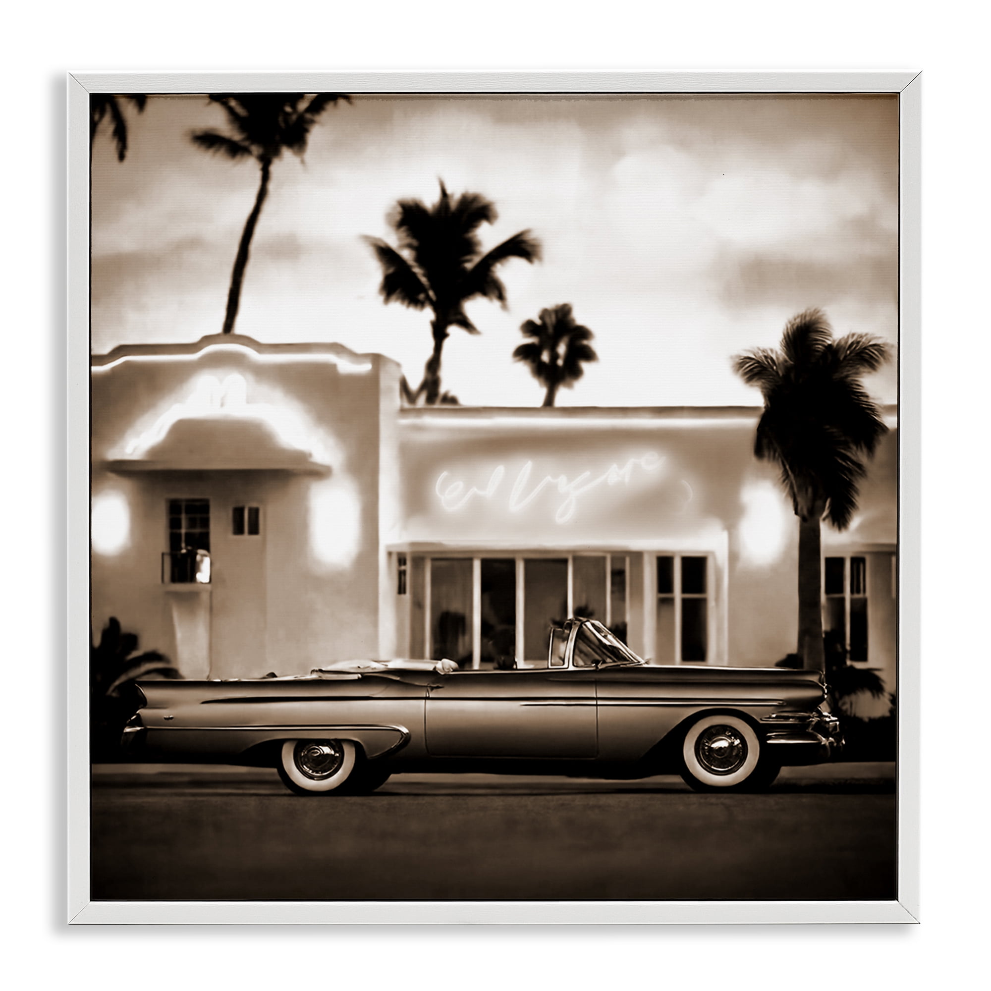 Stupell Industries Sepia Classic Car Transportation Painting White Framed Art Print Wall Art, 17 x 17