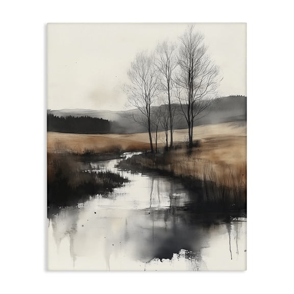 Stupell Industries Sepia Countryside River Landscape & Nature Painting Wrapped Canvas Canvas Art Print Wall Art, 24 x 30