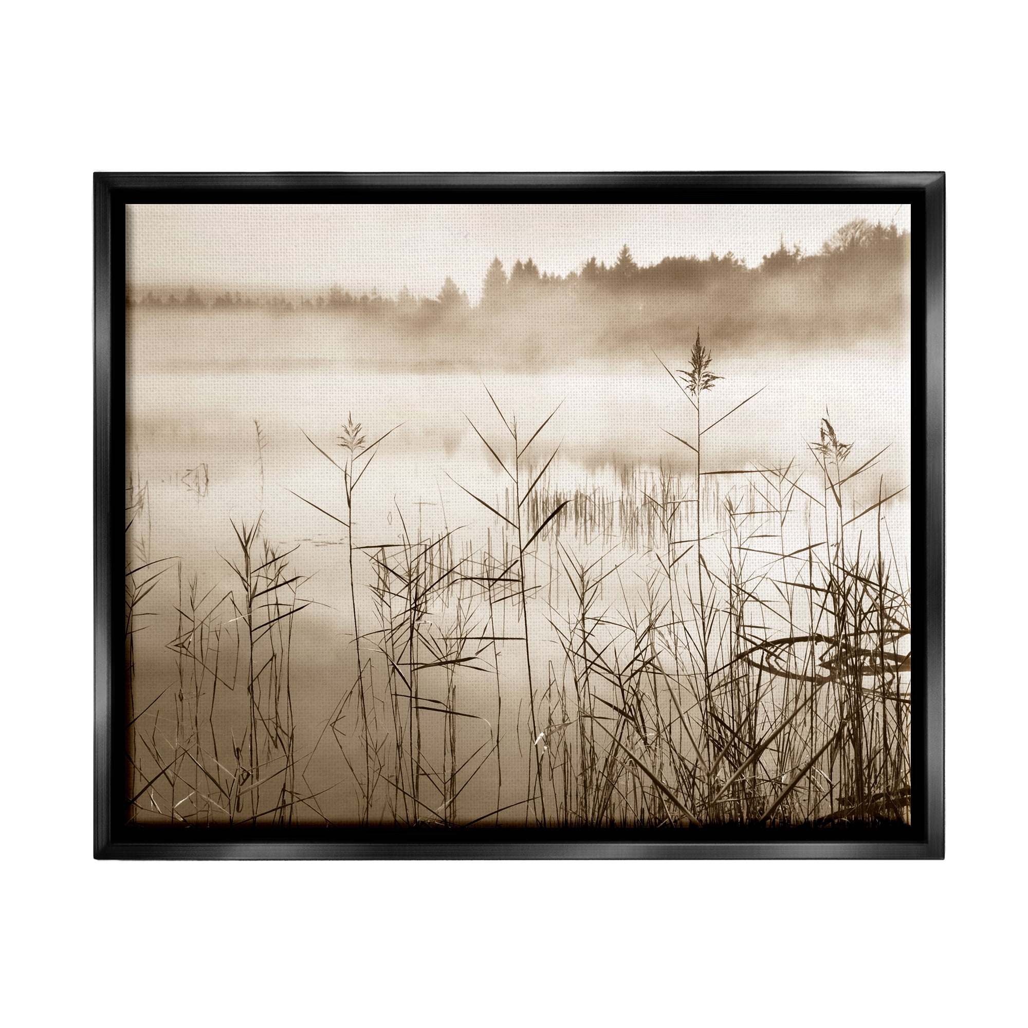 Stupell Industries Sepia Foggy Lake View Landscape Photography Black Floater Framed Canvas Art Print Wall Art, 31 x 25