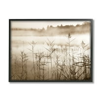 Stupell Industries Sepia Foggy Lake View Landscape Photography Black Framed Art Print Wall Art, 14 x 11