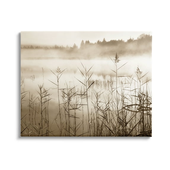 Stupell Industries Sepia Foggy Lake View Landscape Photography Gallery Wrapped Canvas Art Print Wall Art, 48 x 36