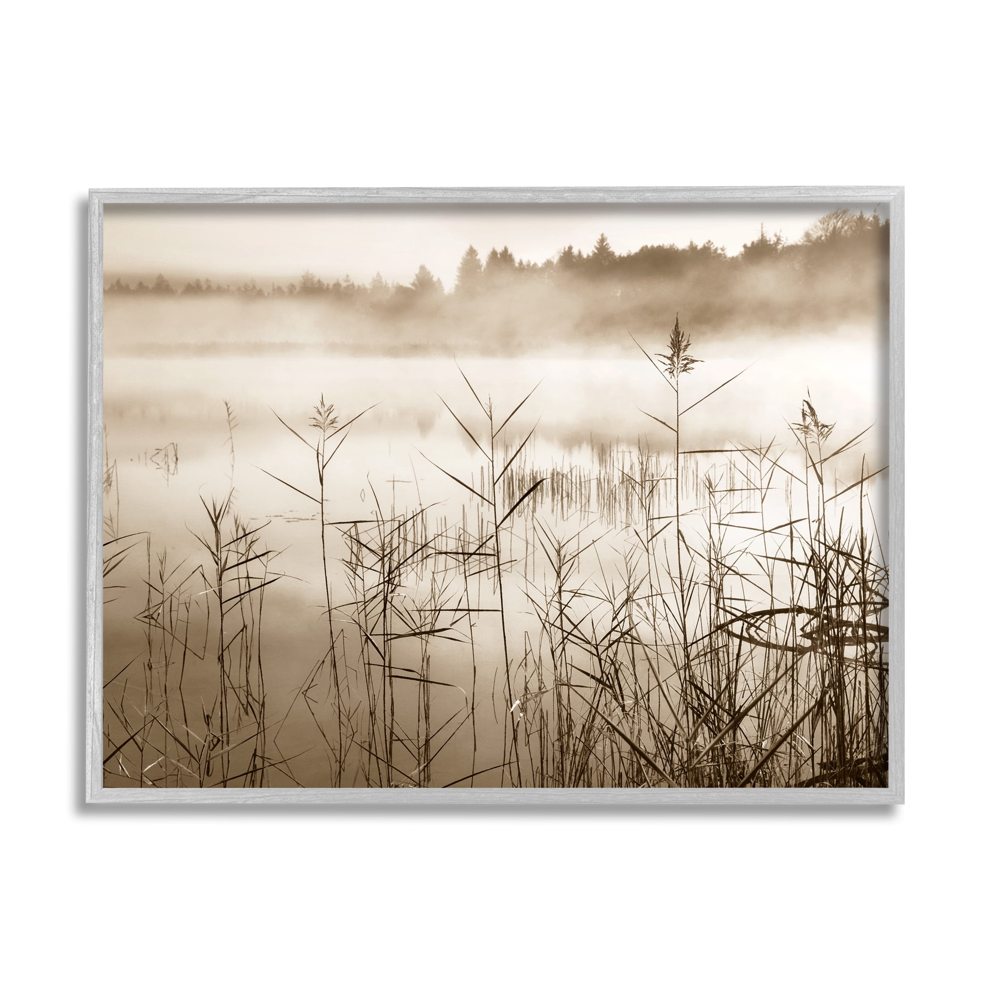 Stupell Industries Sepia Foggy Lake View Landscape Photography Gray Framed Art Print Wall Art, 30 x 24