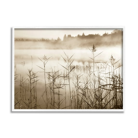 Stupell Industries Sepia Foggy Lake View Landscape Photography White Framed Art Print Wall Art, 20 x 16
