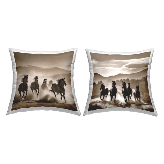 Stupell Industries Sepia Mountain Stallions Decorative Printed Throw Pillow Design by Noah Bay.
