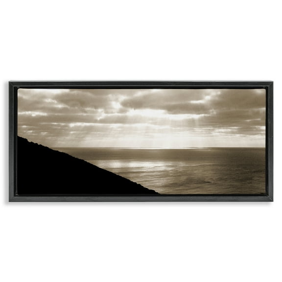 Stupell Industries Sepia Rays on Beach Landscape & Nature Photography Black Floater Framed Canvas Art Print Wall Art, 25 x 11
