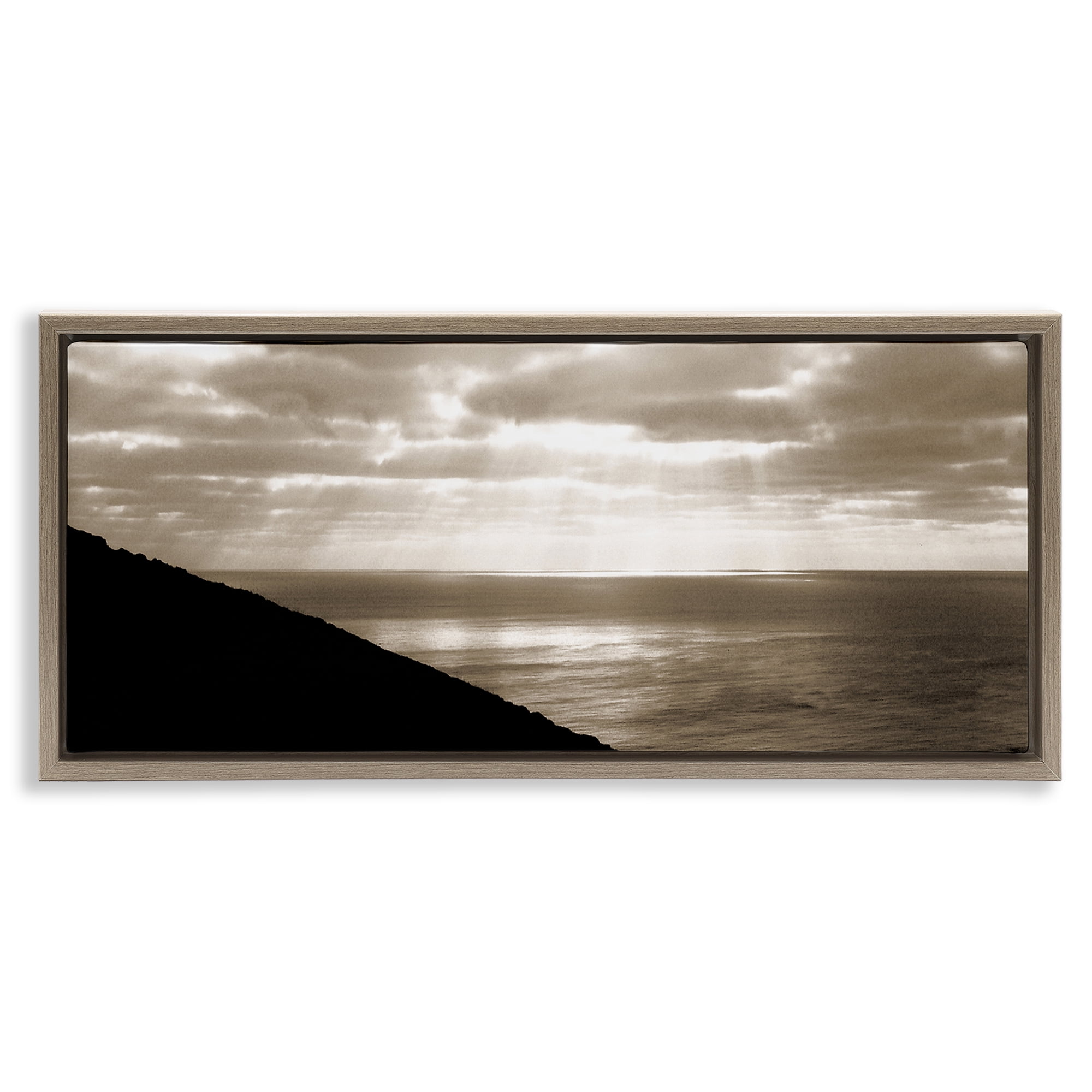 Stupell Industries Sepia Rays on Beach Landscape & Nature Photography Brown Floater Framed Canvas Art Print Wall Art, 25 x 11