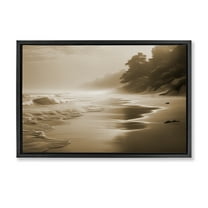 Stupell Industries Sepia Smooth Beach Landscape Landscape & Nature Photography Black Floater Framed Canvas Art Print Wall Art, 25 x 17