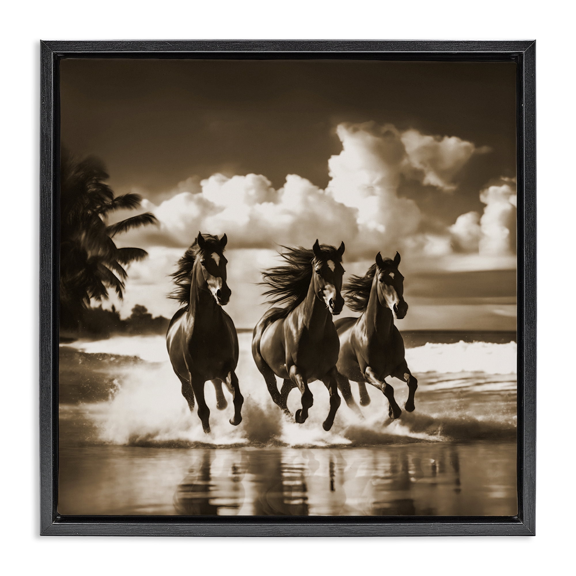 Stupell Industries Sepia Stallions Galloping Landscape & Nature Painting Black Floater Framed Canvas Art Print Wall Art, 18 x 18