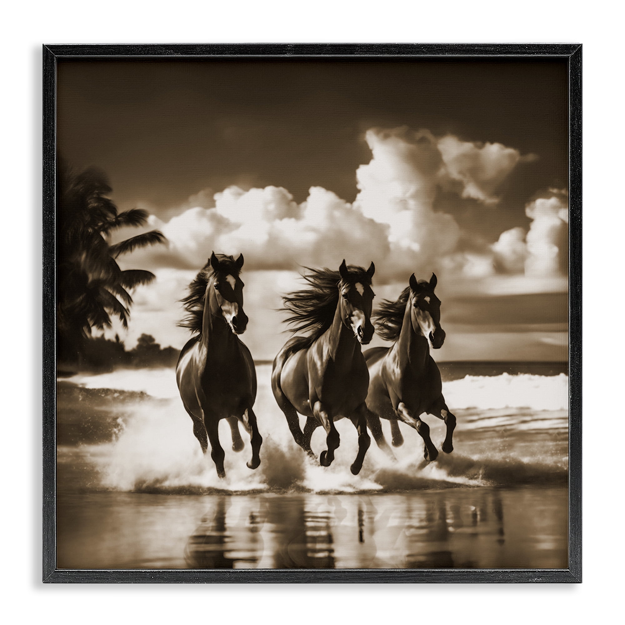 Stupell Industries Sepia Stallions Galloping Landscape & Nature Painting Black Framed Art Print Wall Art, 24 x 24