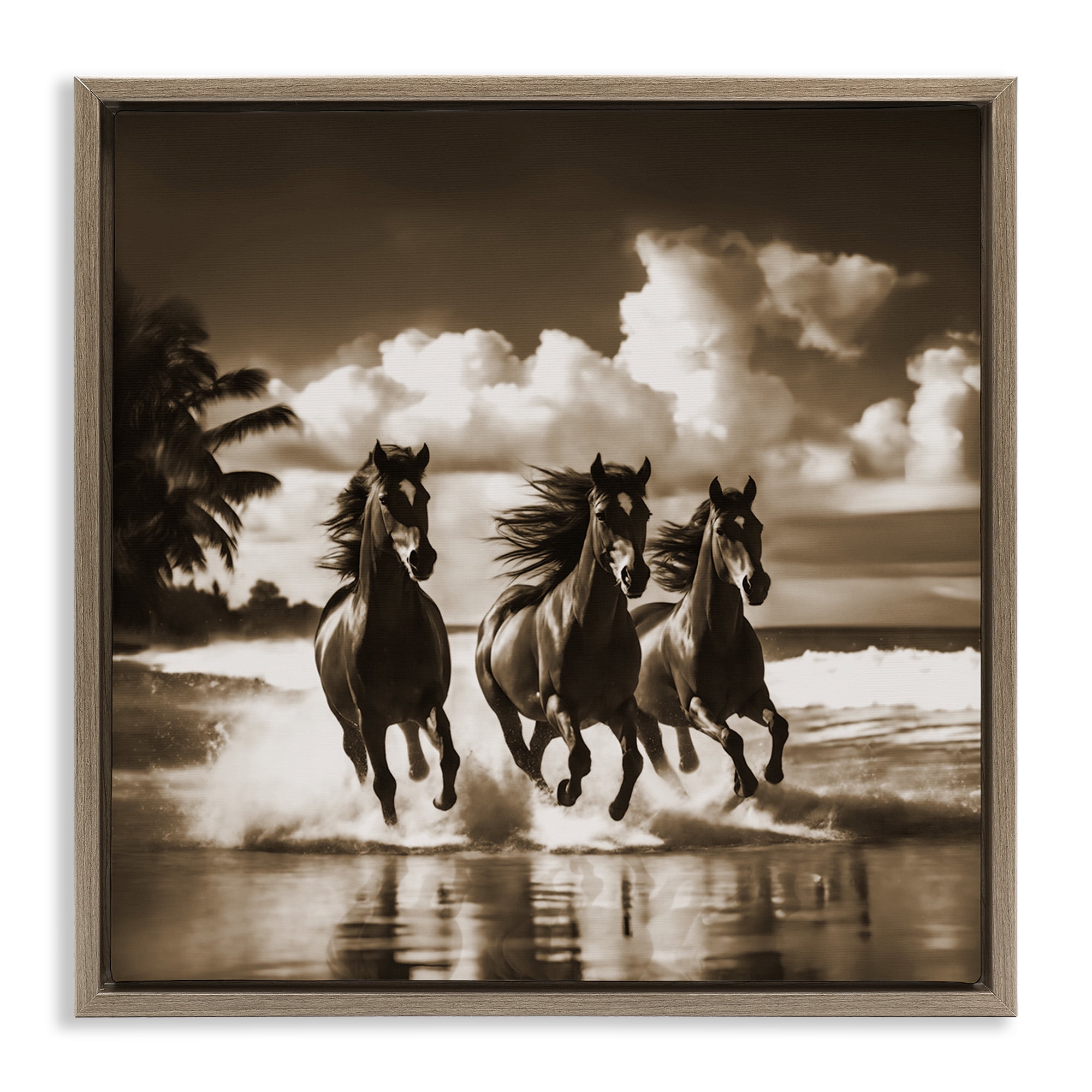 Stupell Industries Sepia Stallions Galloping Landscape & Nature Painting Brown Floater Framed Canvas Art Print Wall Art, 25 x 25