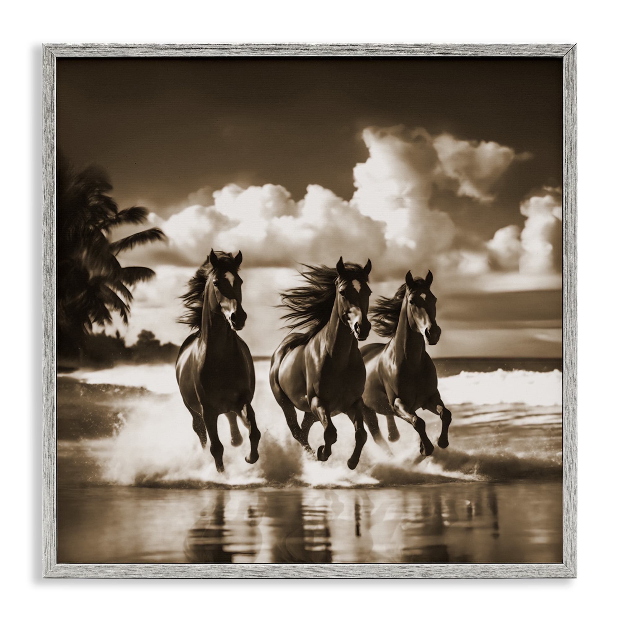 Stupell Industries Sepia Stallions Galloping Landscape & Nature Painting Gray Framed Art Print Wall Art, 17 x 17