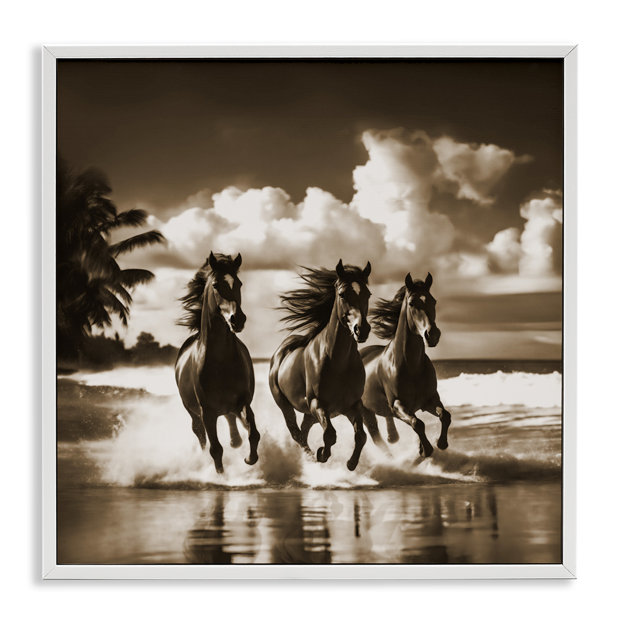 Stupell Industries Sepia Stallions Galloping Landscape & Nature Painting White Framed Art Print Wall Art, 17 x 17
