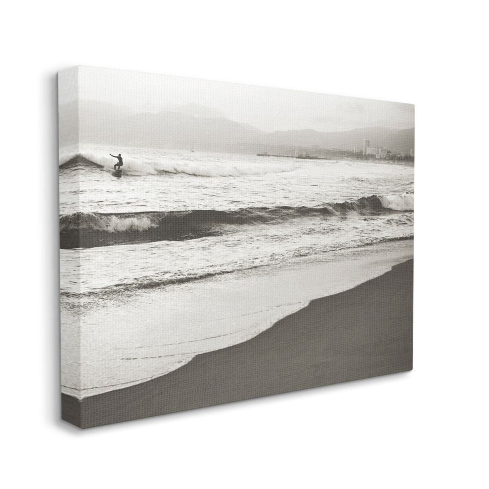 Stupell Industries Sepia Tone Beach Wave Surfer City Skyline Design by Myan Soffia, 30" x 40"