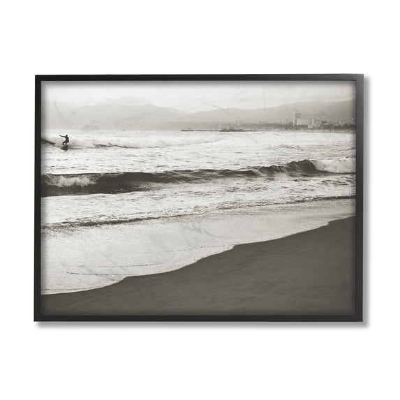 Stupell Industries Sepia Tone Beach Wave Surfer City Skyline Design by Myan Soffia