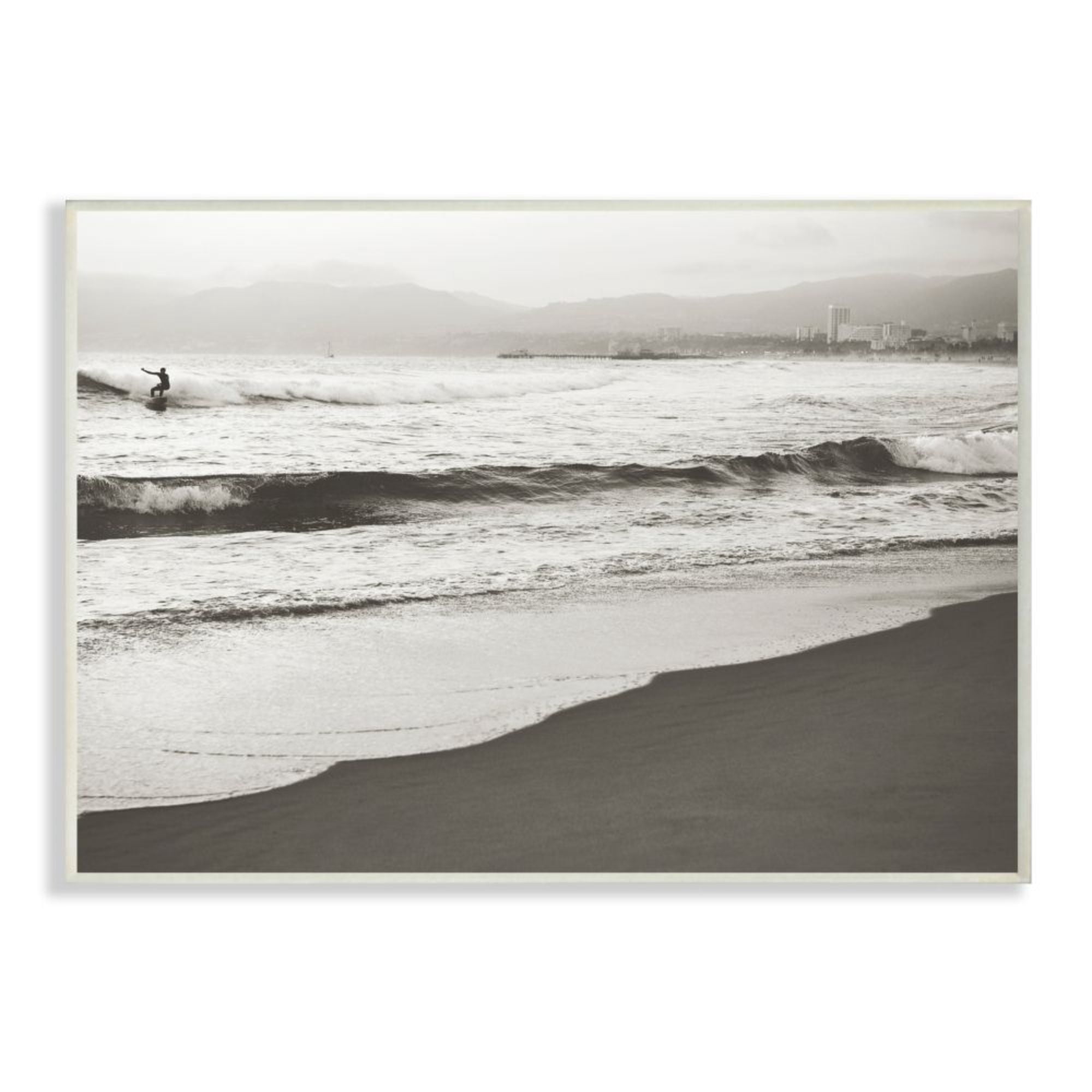 Stupell Industries Sepia Tone Beach Wave Surfer City Skyline Design by Myan Soffia