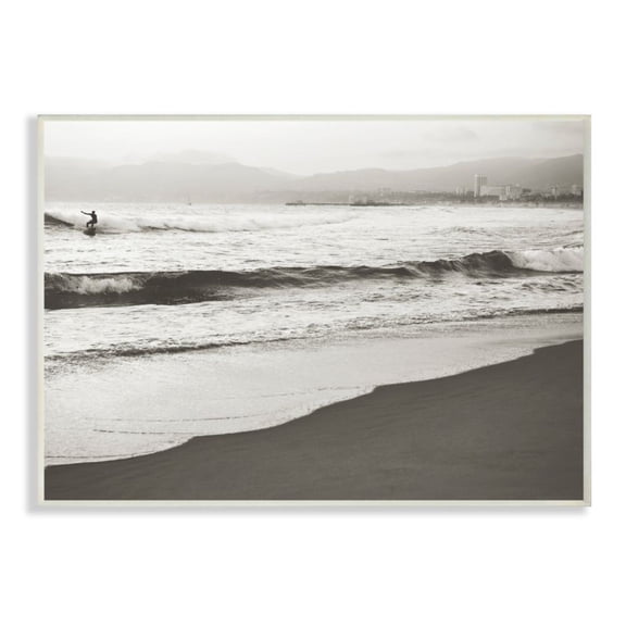 Stupell Industries Sepia Tone Beach Wave Surfer City Skyline Design by Myan Soffia