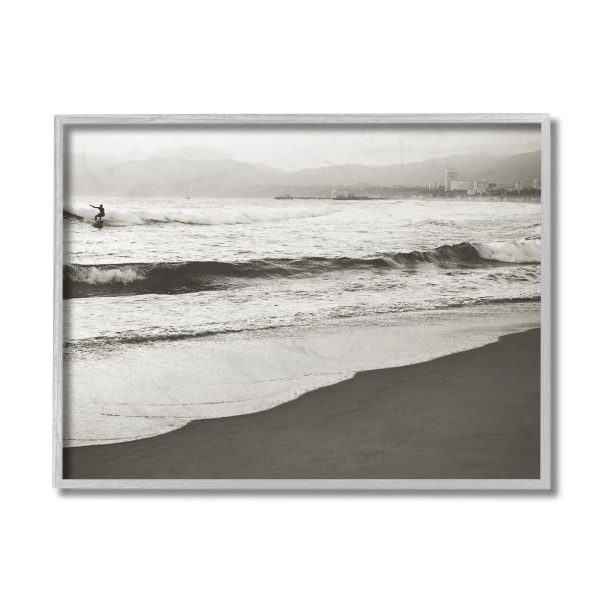 Stupell Industries Sepia Tone Beach Wave Surfer City Skyline Design by Myan Soffia