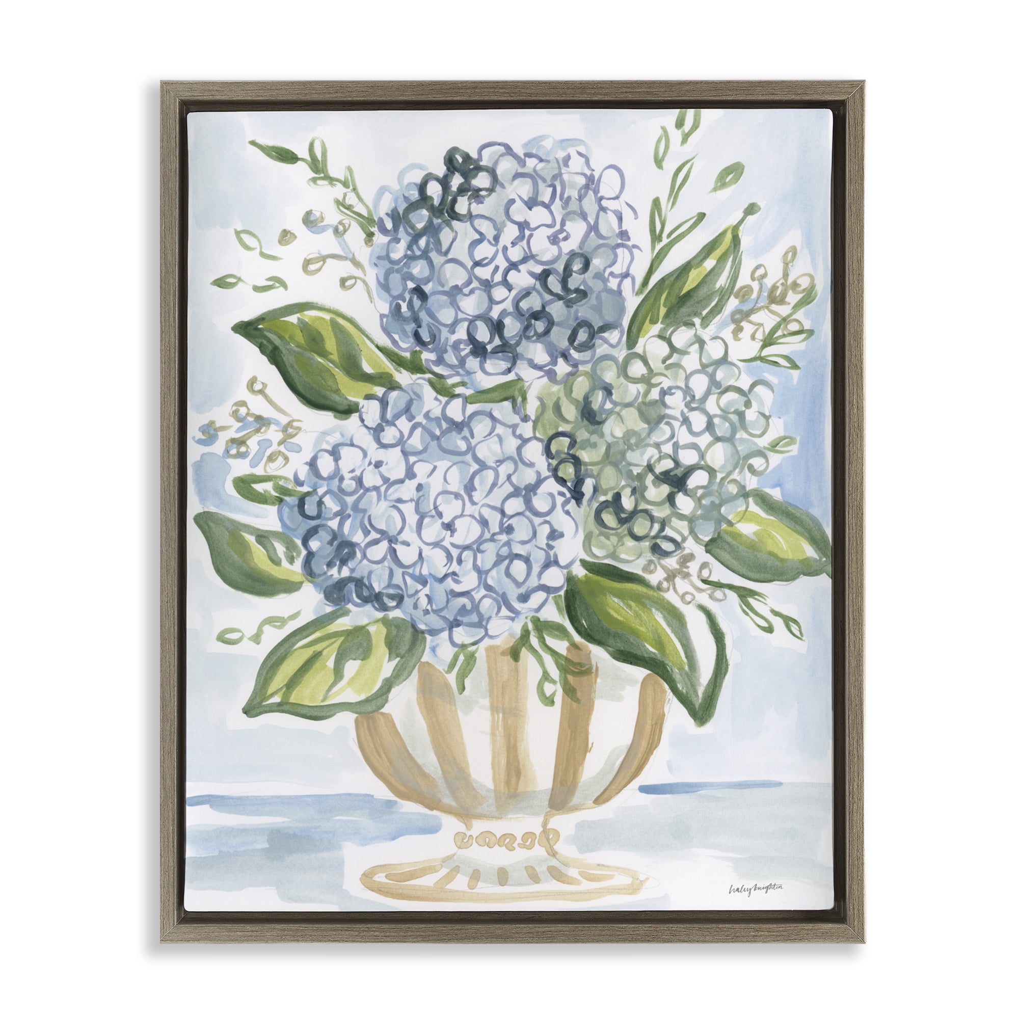 Stupell Industries Serena Pastel Hydrangea Bouquet Brown Framed Floater Canvas Wall Art, design by Haley Knighten