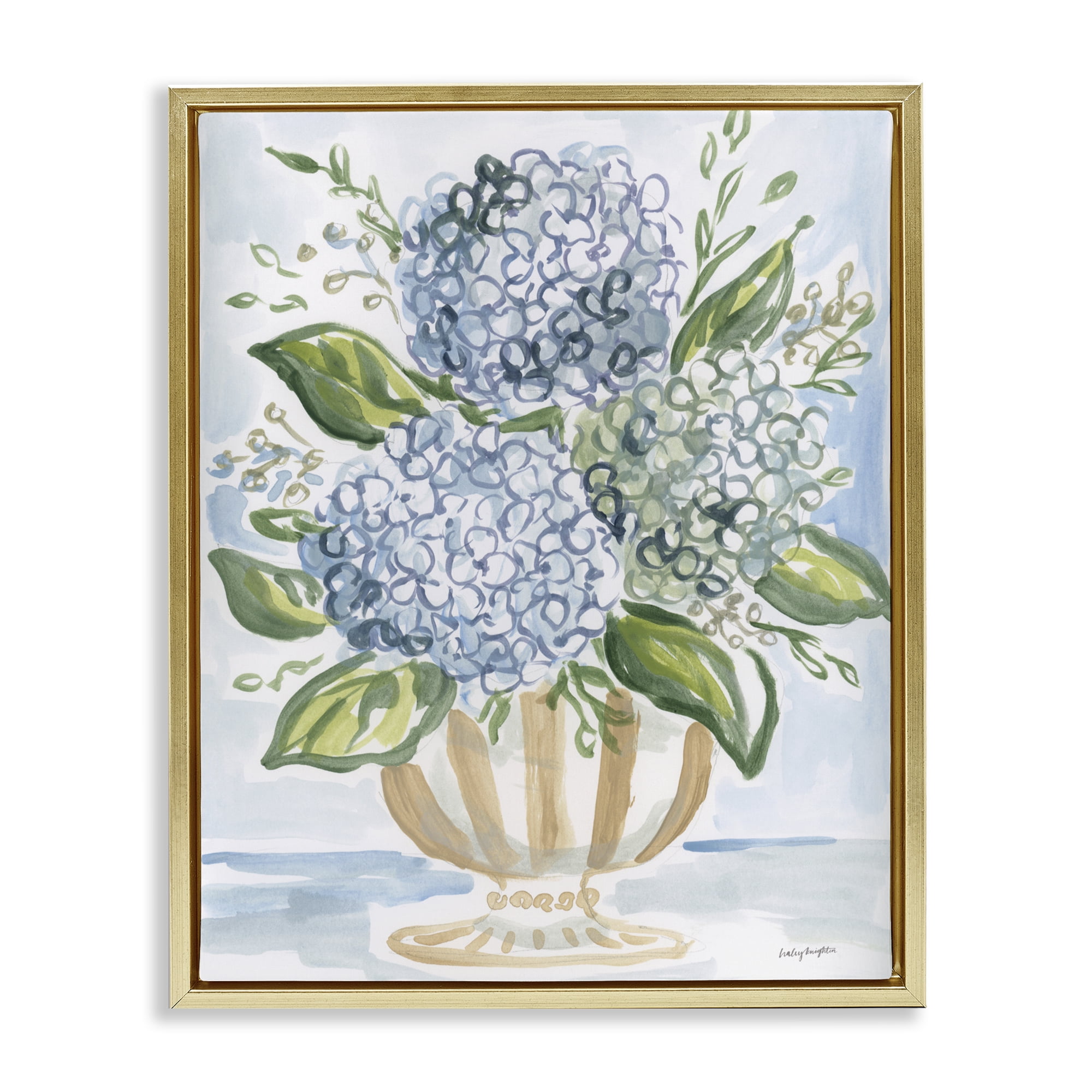 Stupell Industries Serena Pastel Hydrangea Bouquet Gold Framed Floater Canvas Wall Art, design by Haley Knighten