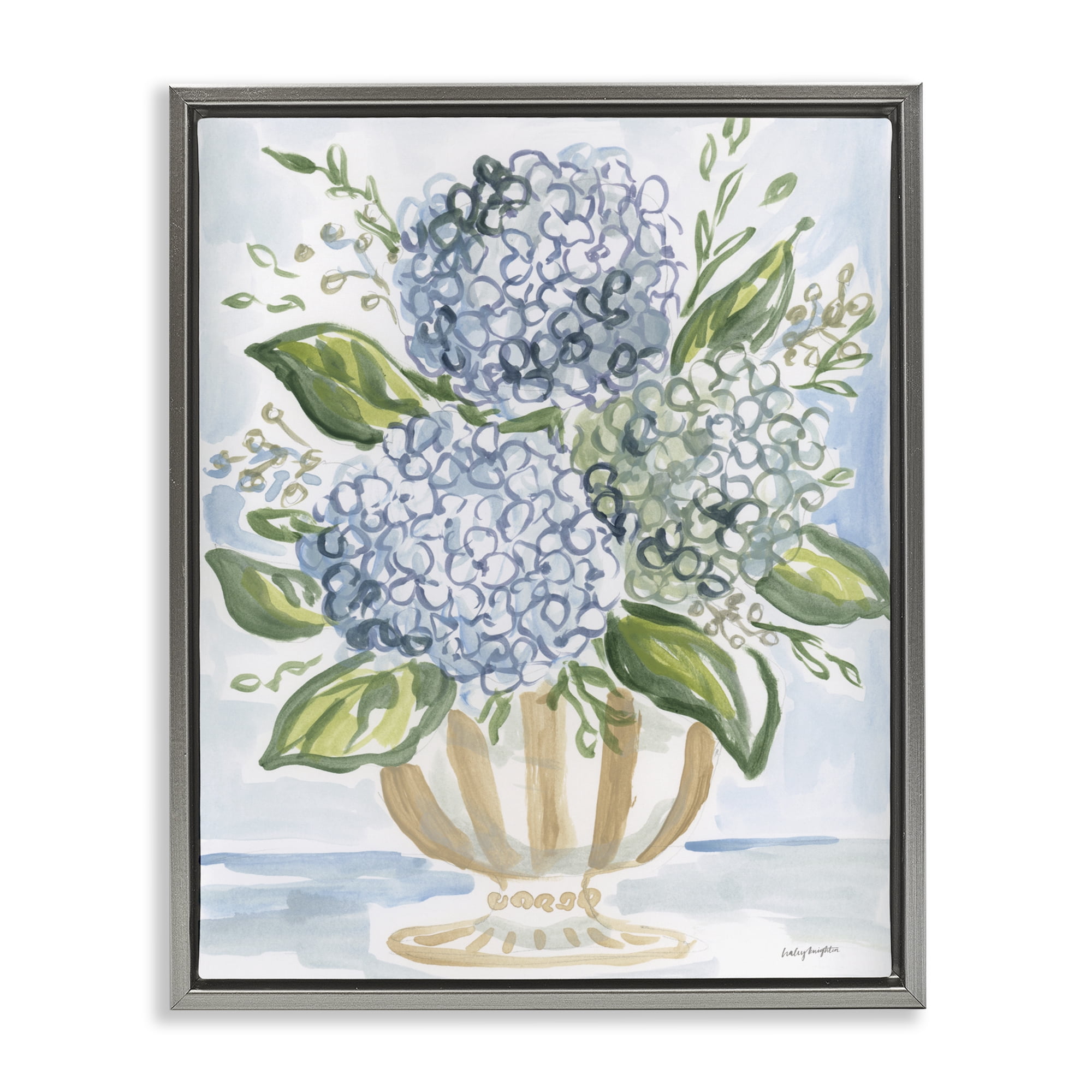 Stupell Industries Serena Pastel Hydrangea Bouquet Gray Framed Floater Canvas Wall Art, design by Haley Knighten