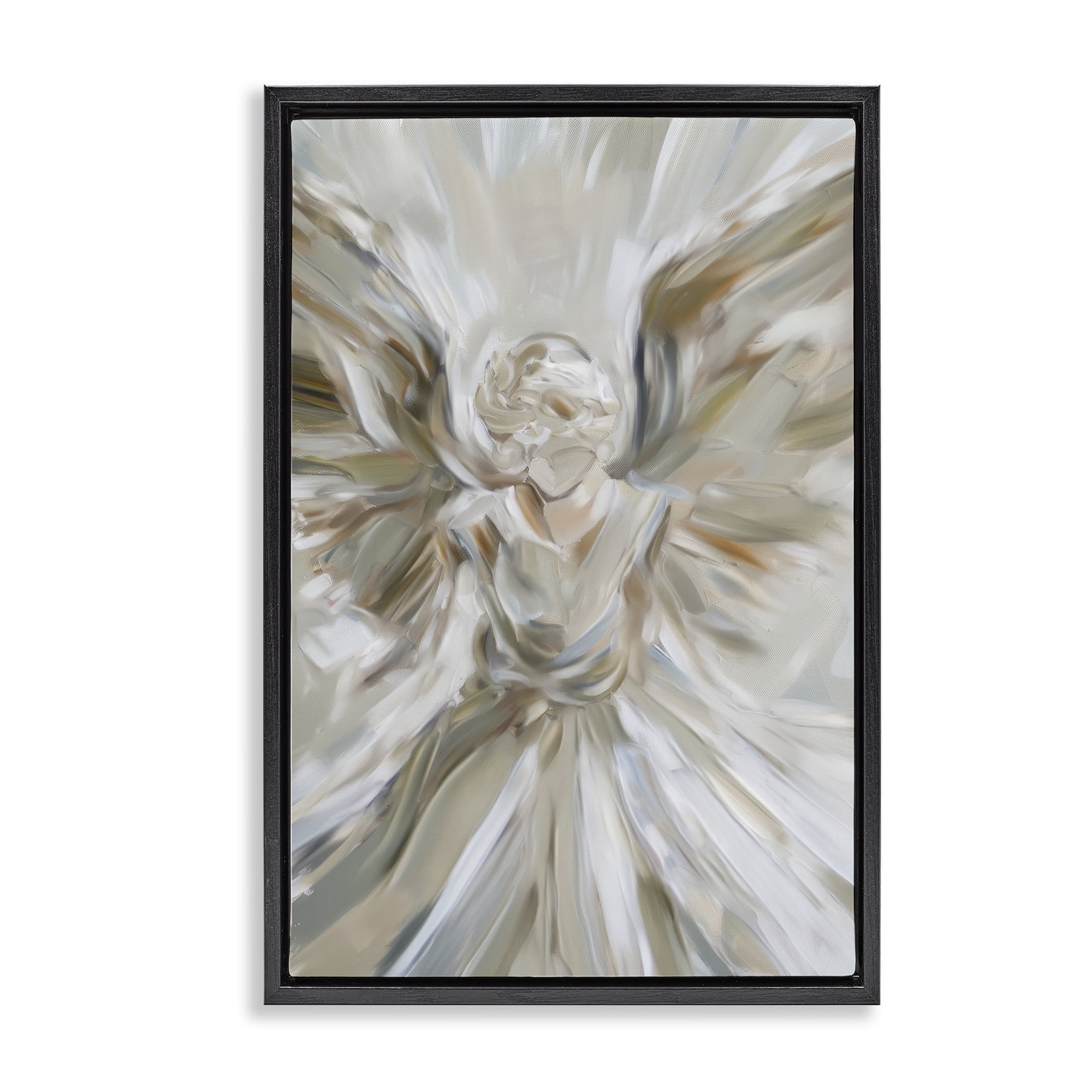 Stupell Industries Serene Angel with Flowing Wings Black Framed Floater Canvas Wall Art, design by Petal Prints Design