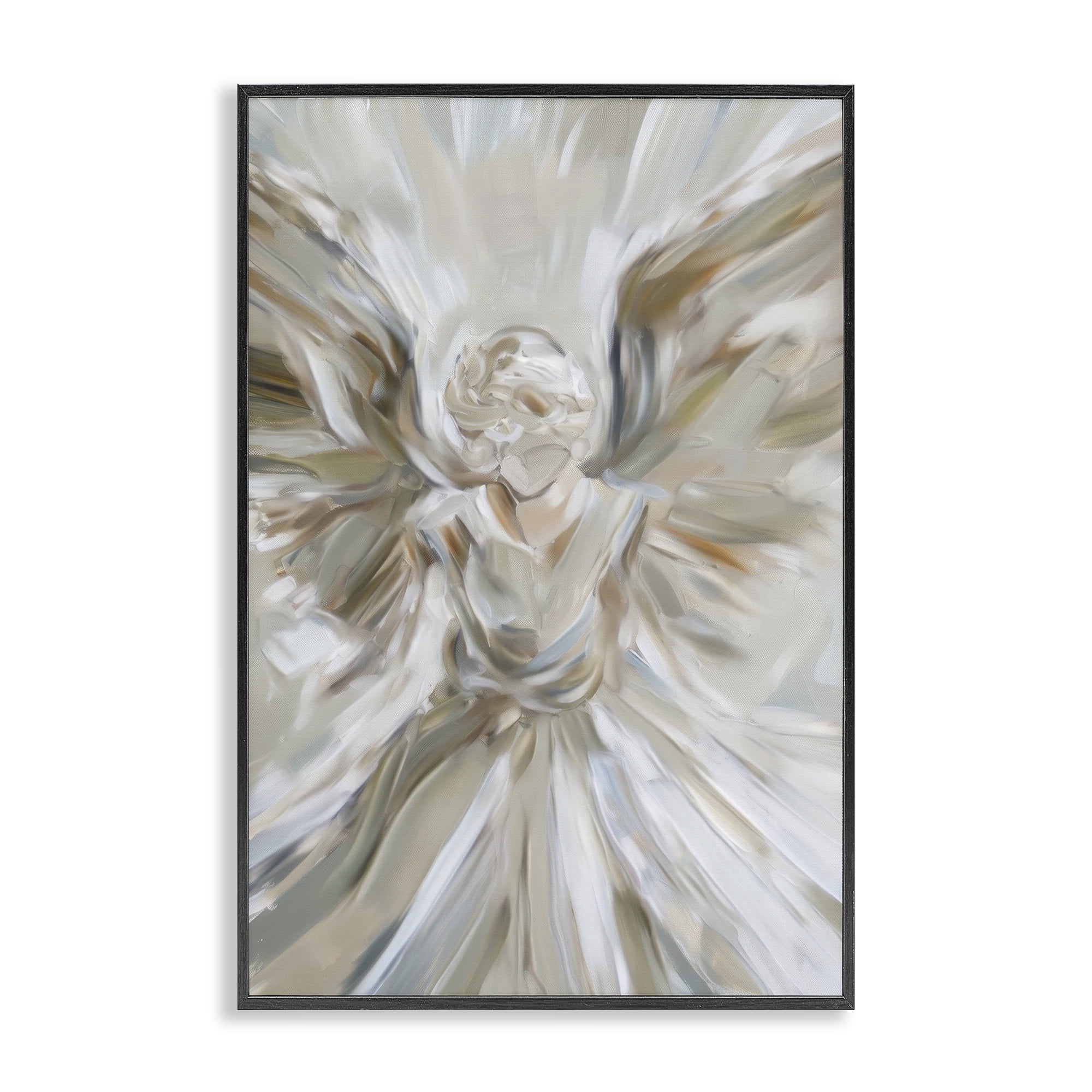 Stupell Industries Serene Angel with Flowing Wings Black Framed Giclee Art, design by Petal Prints Design
