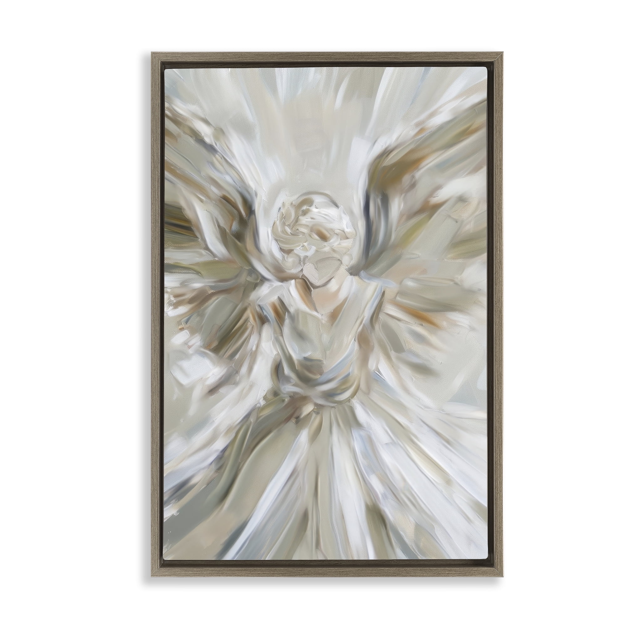 Stupell Industries Serene Angel with Flowing Wings Brown Framed Floater Canvas Wall Art, design by Petal Prints Design